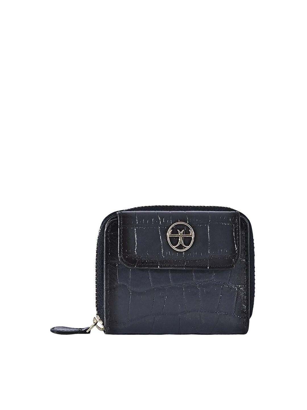 eske women navy blue textured leather three fold wallet