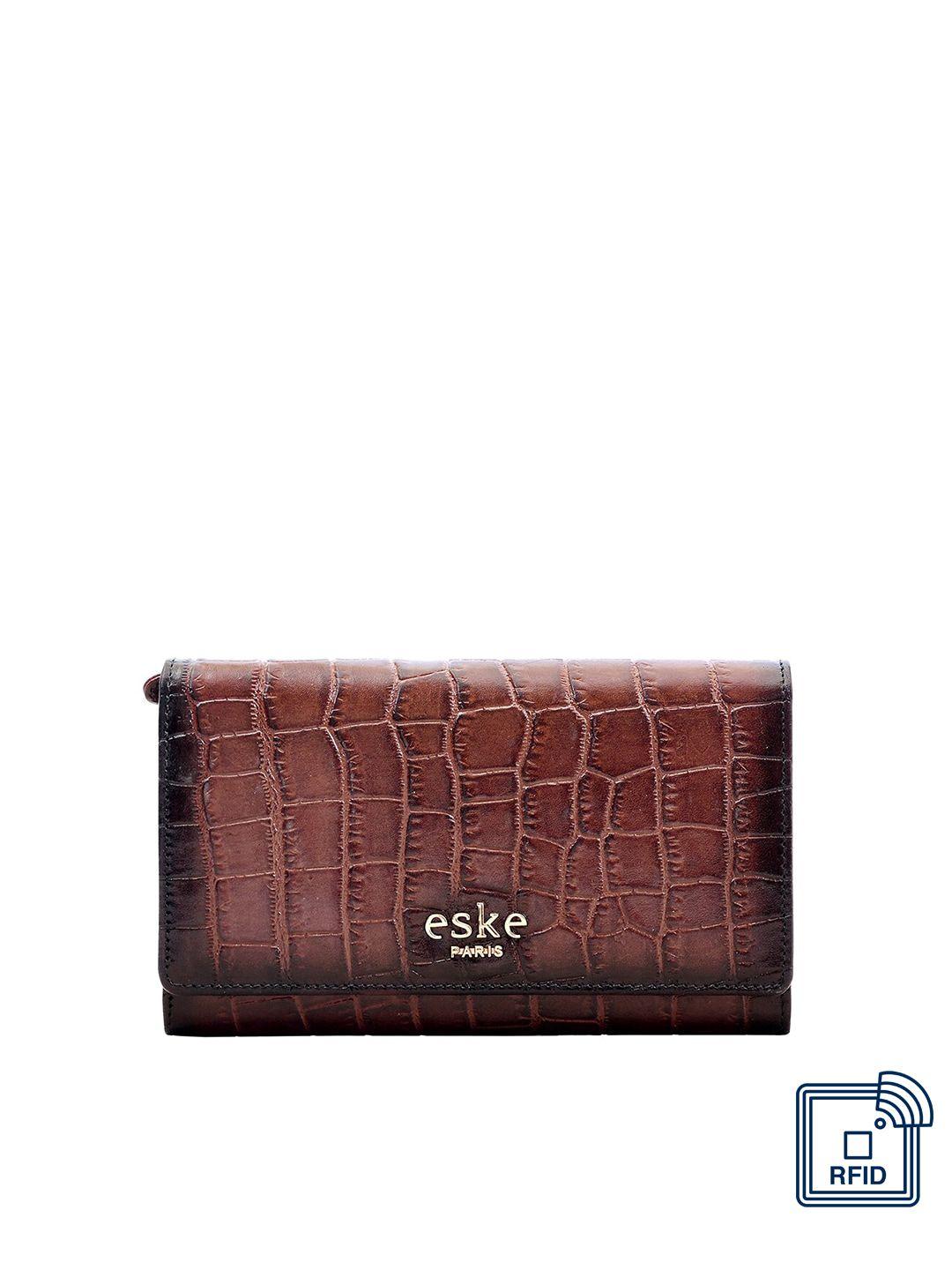 eske women tan textured three fold leather wallet