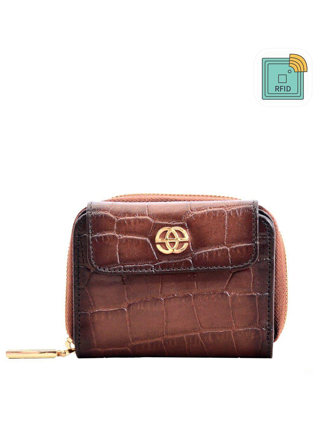 eske women tan textured zip detail leather zip around wallet