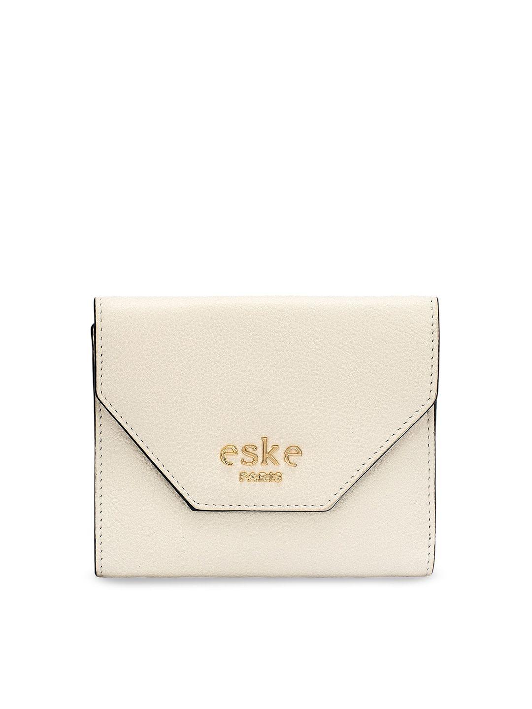 eske women white solid two fold leather wallet