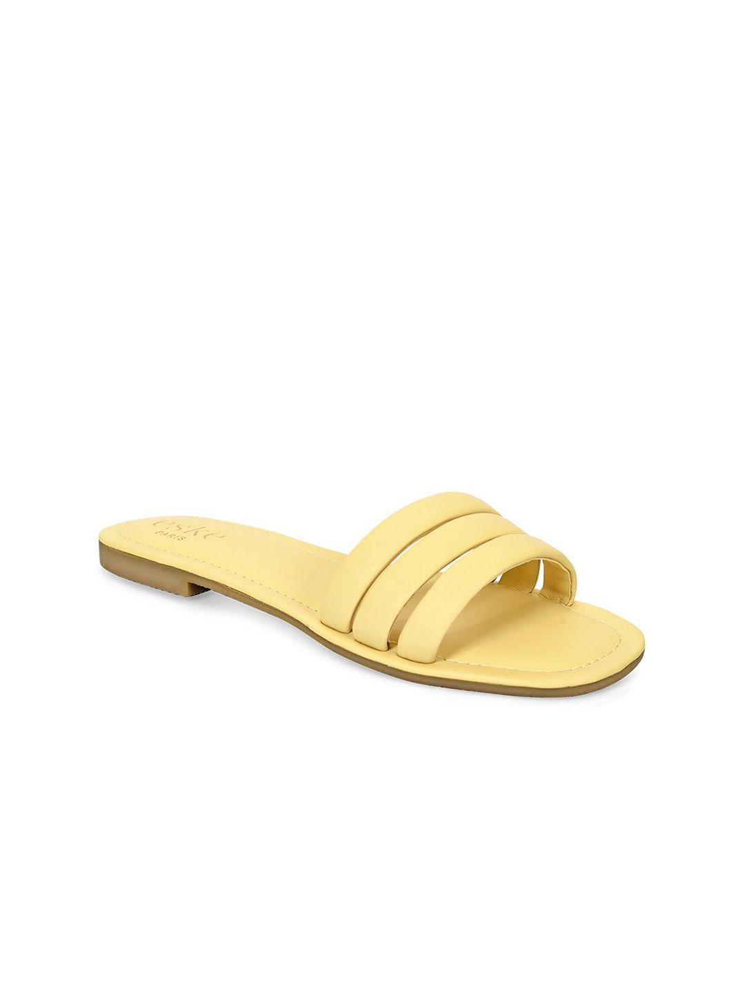 eske women yellow leather open toe flats