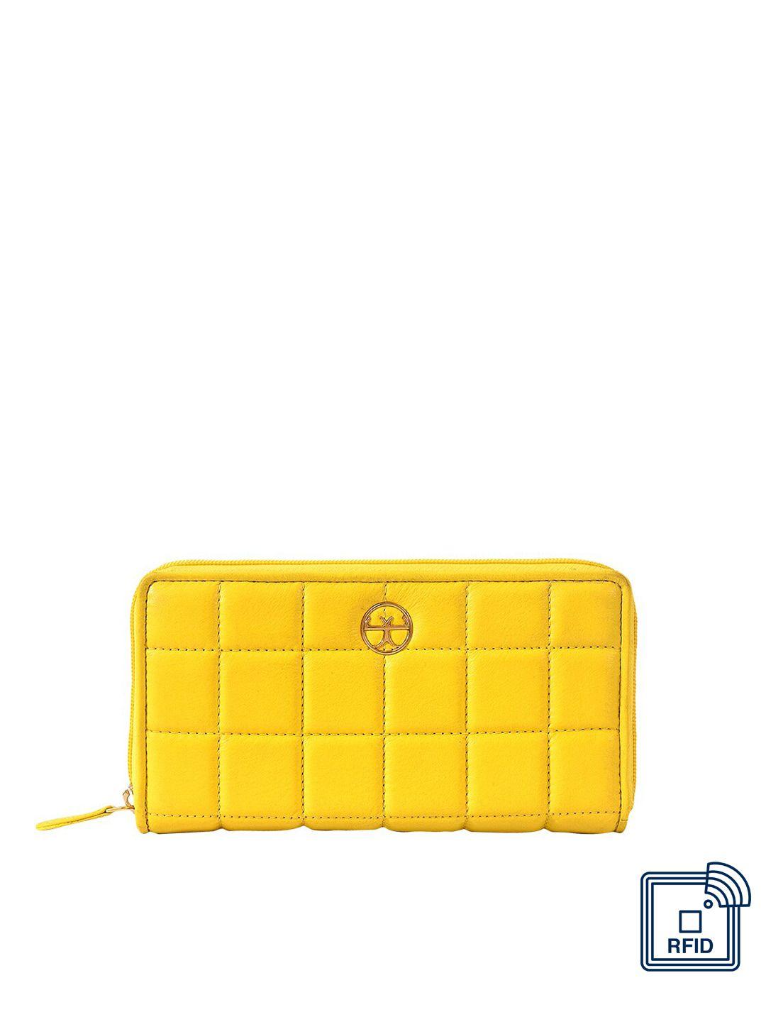 eske women yellow quilted leather zip around wallet
