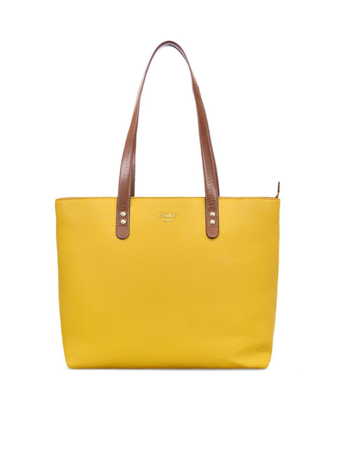 eske yellow leather shopper shoulder bag with quilted