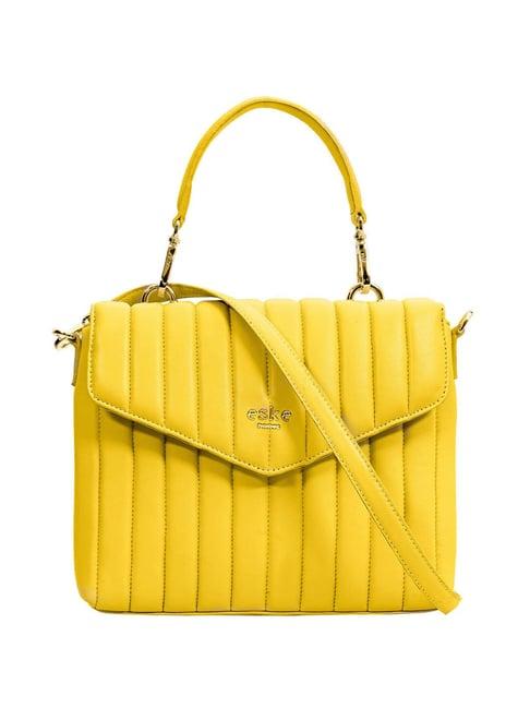 eske yellow quilted large satchel handbag