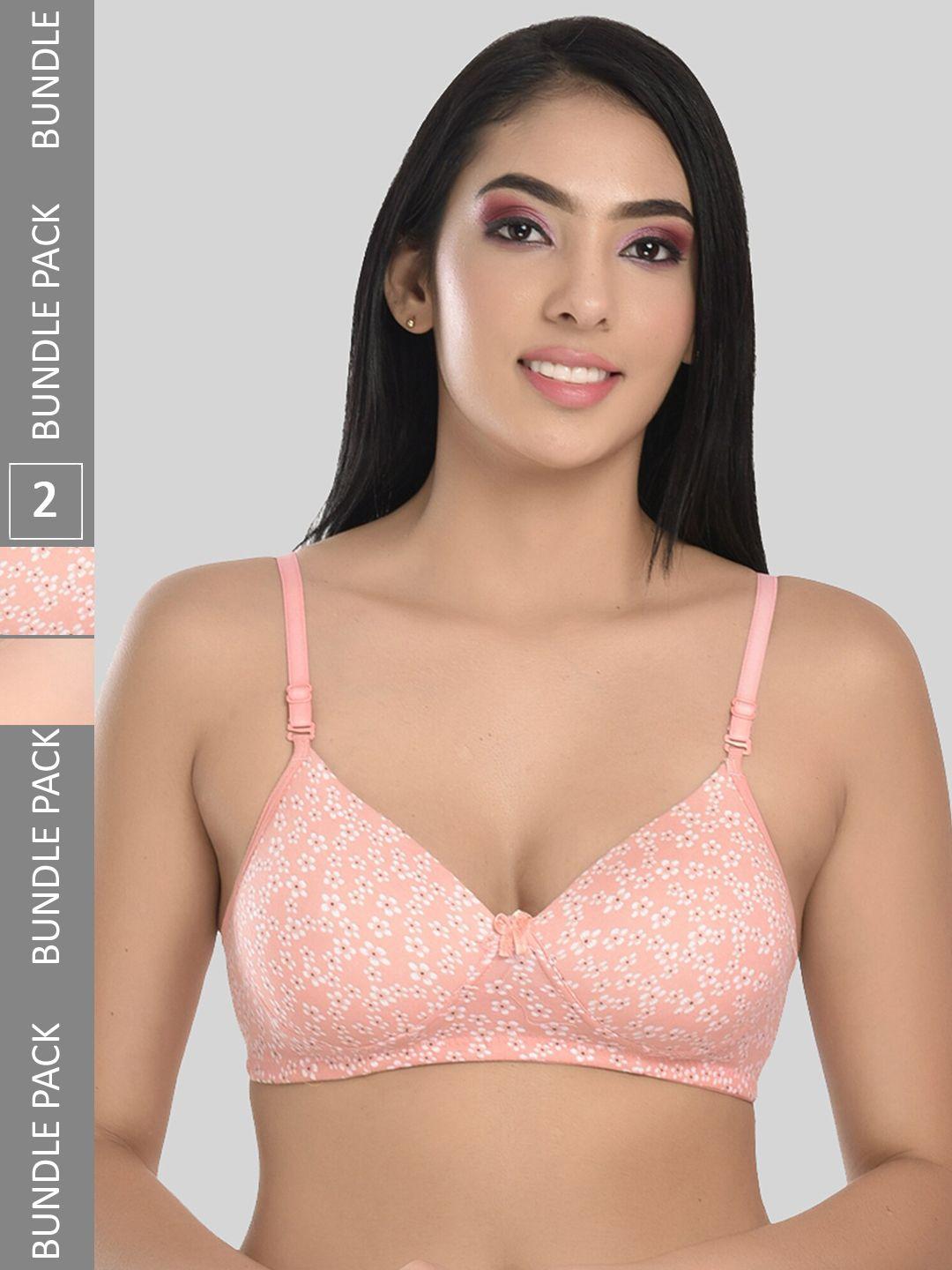 esoroucha orange & pink floral bra full coverage lightly padded