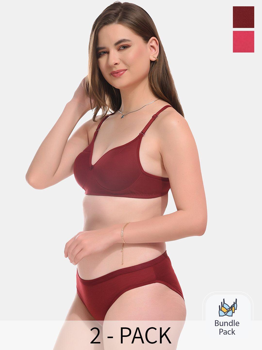 esoroucha pack of 2 lightly padded lingerie set pink maroon set-30b