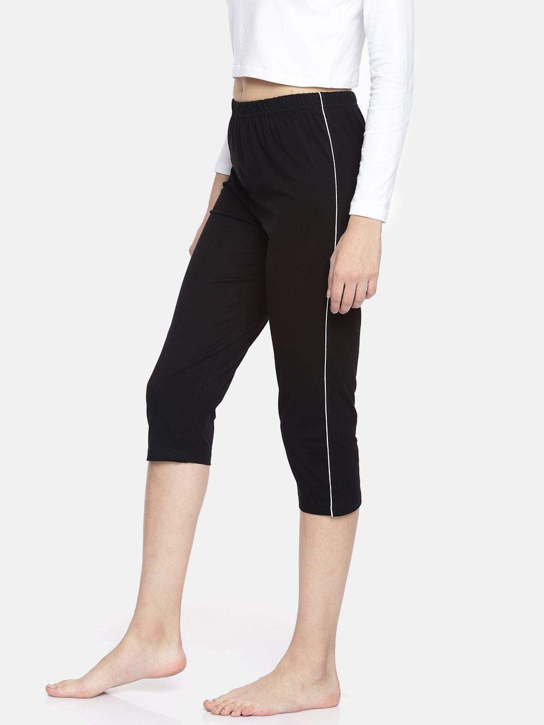 espresso women black solid three-fourth lounge pants esp-4000-sc1