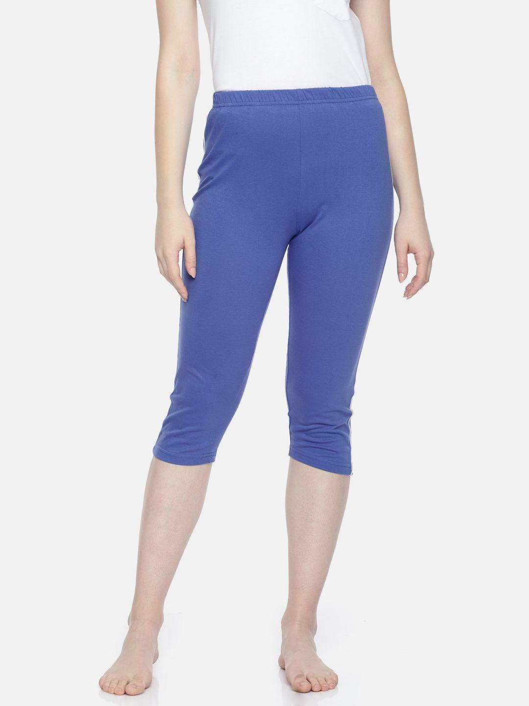 espresso women blue solid regular fit capris esp-4000-sc1