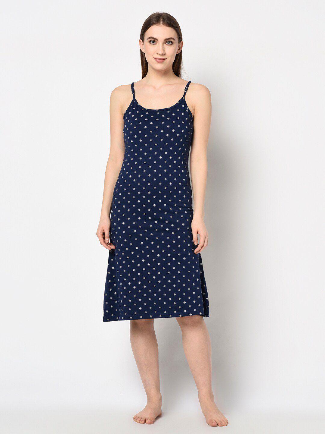 espresso women navy blue polka dots printed cotton nighty slip