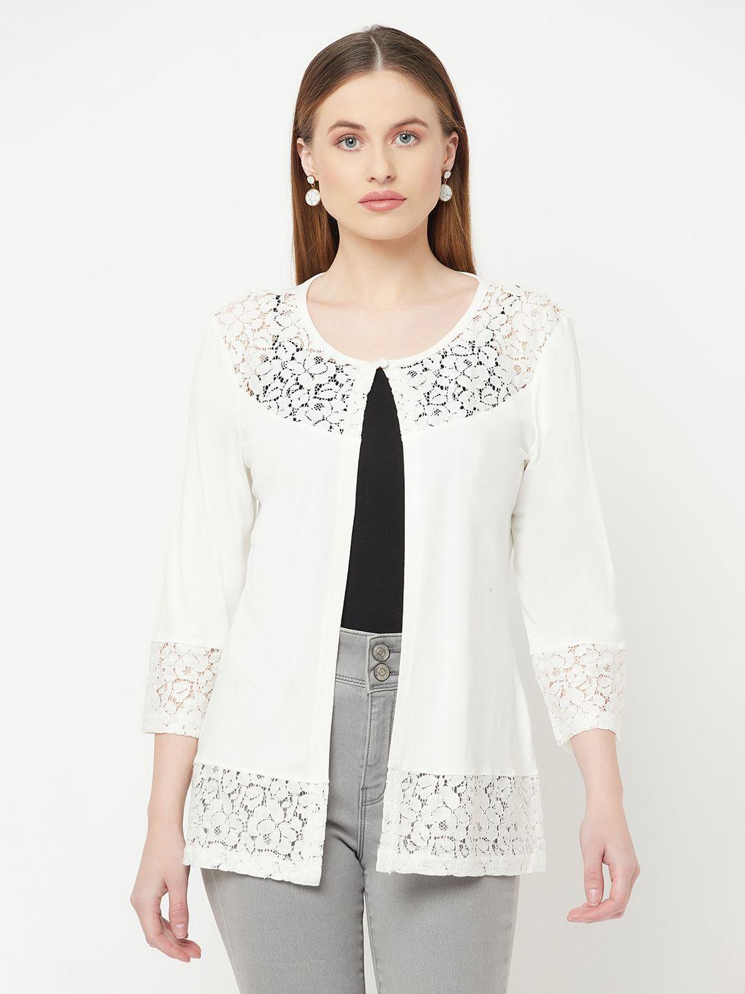 espresso women off white lace shrug