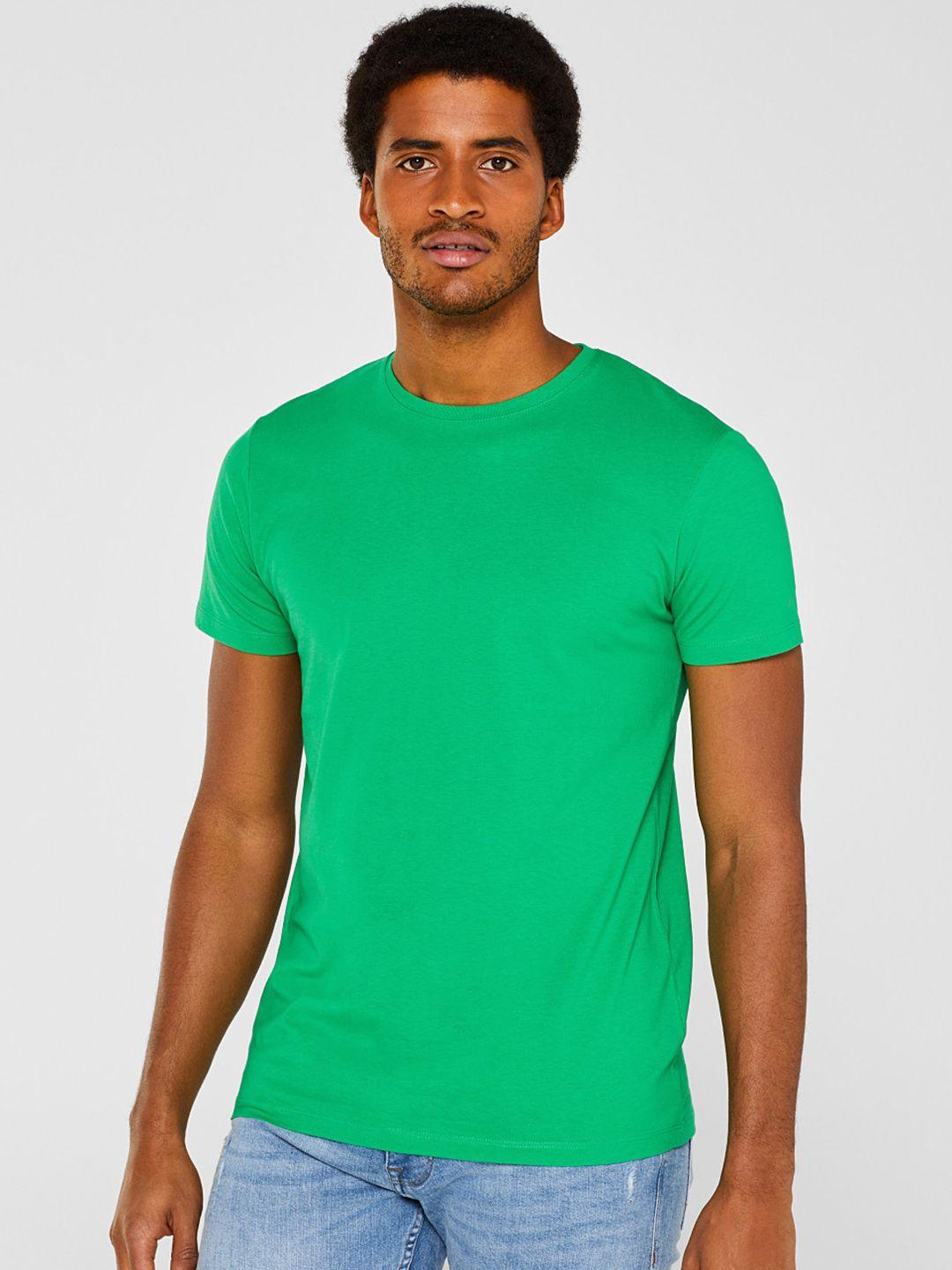 esprit men green solid round neck t-shirt