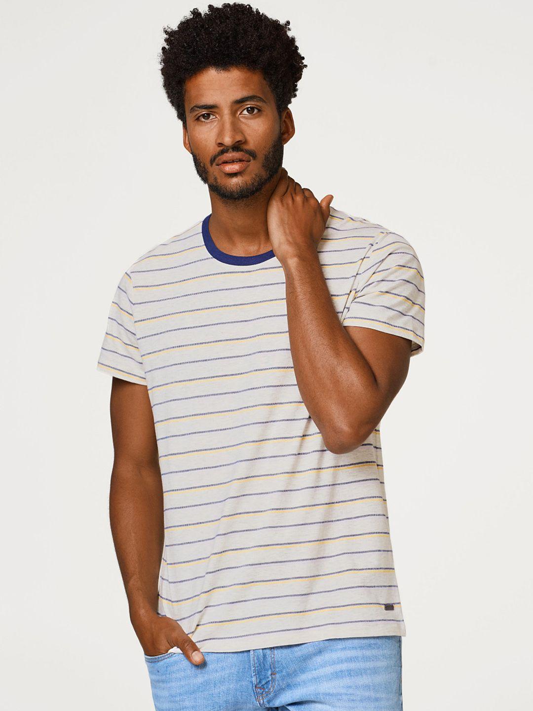 esprit men grey melange striped round neck t-shirt