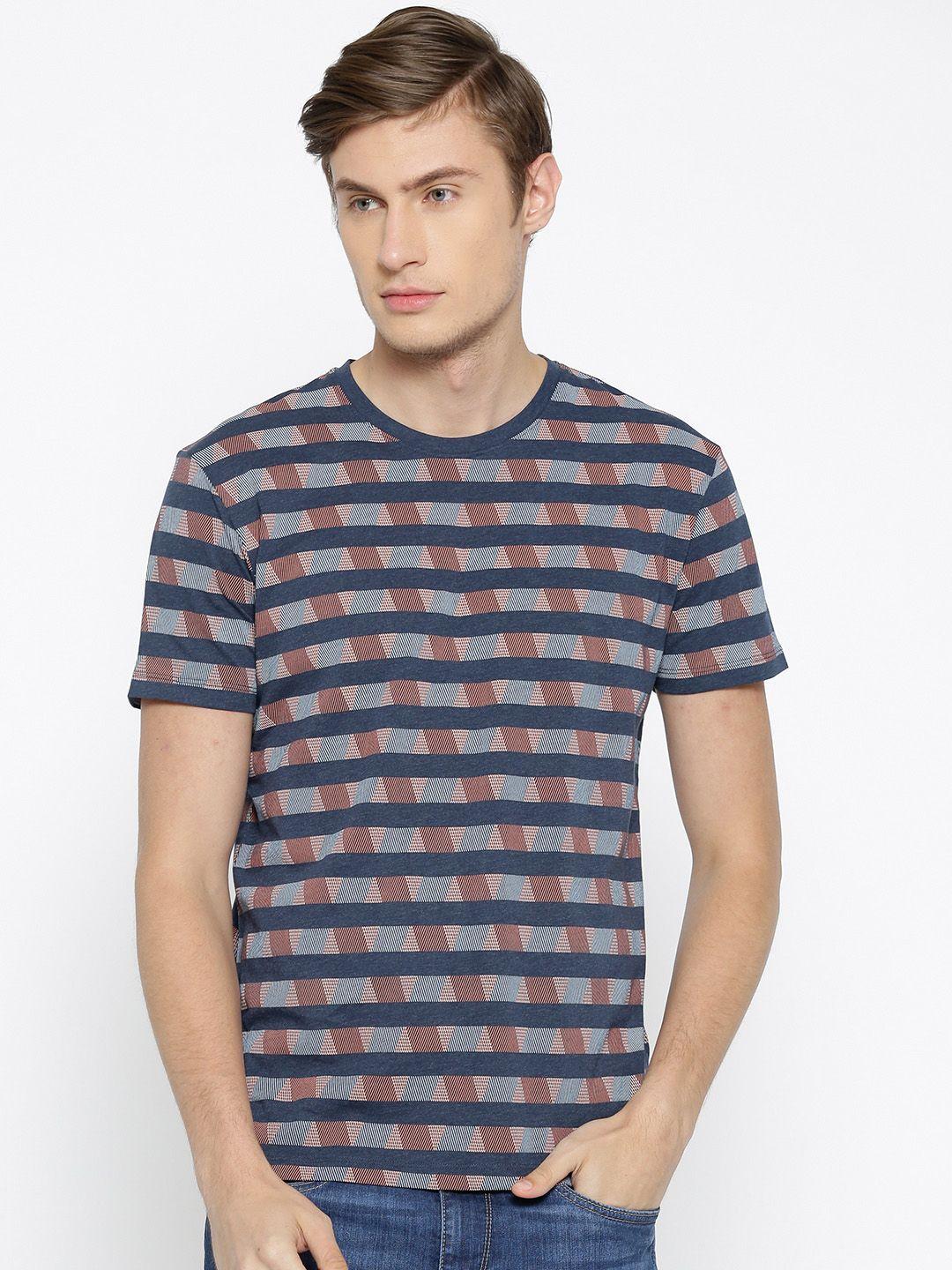 esprit men navy & off-white striped round neck t-shirt