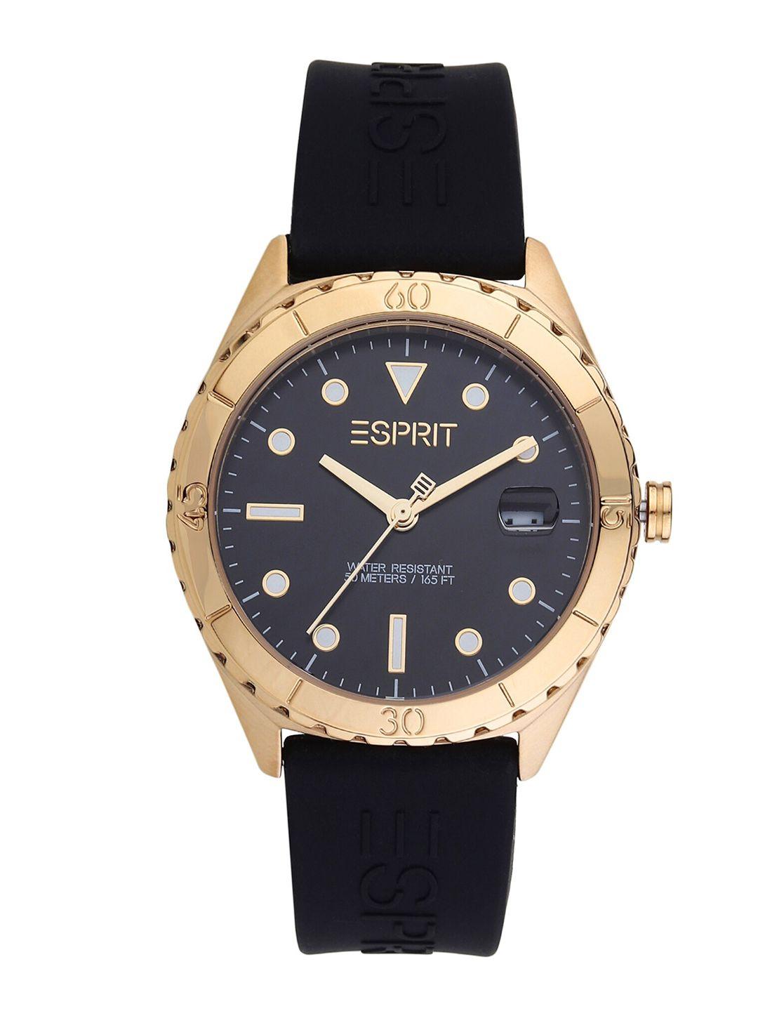 esprit women black & gold-plated stainless steel straps analogue watch es1l293p0105