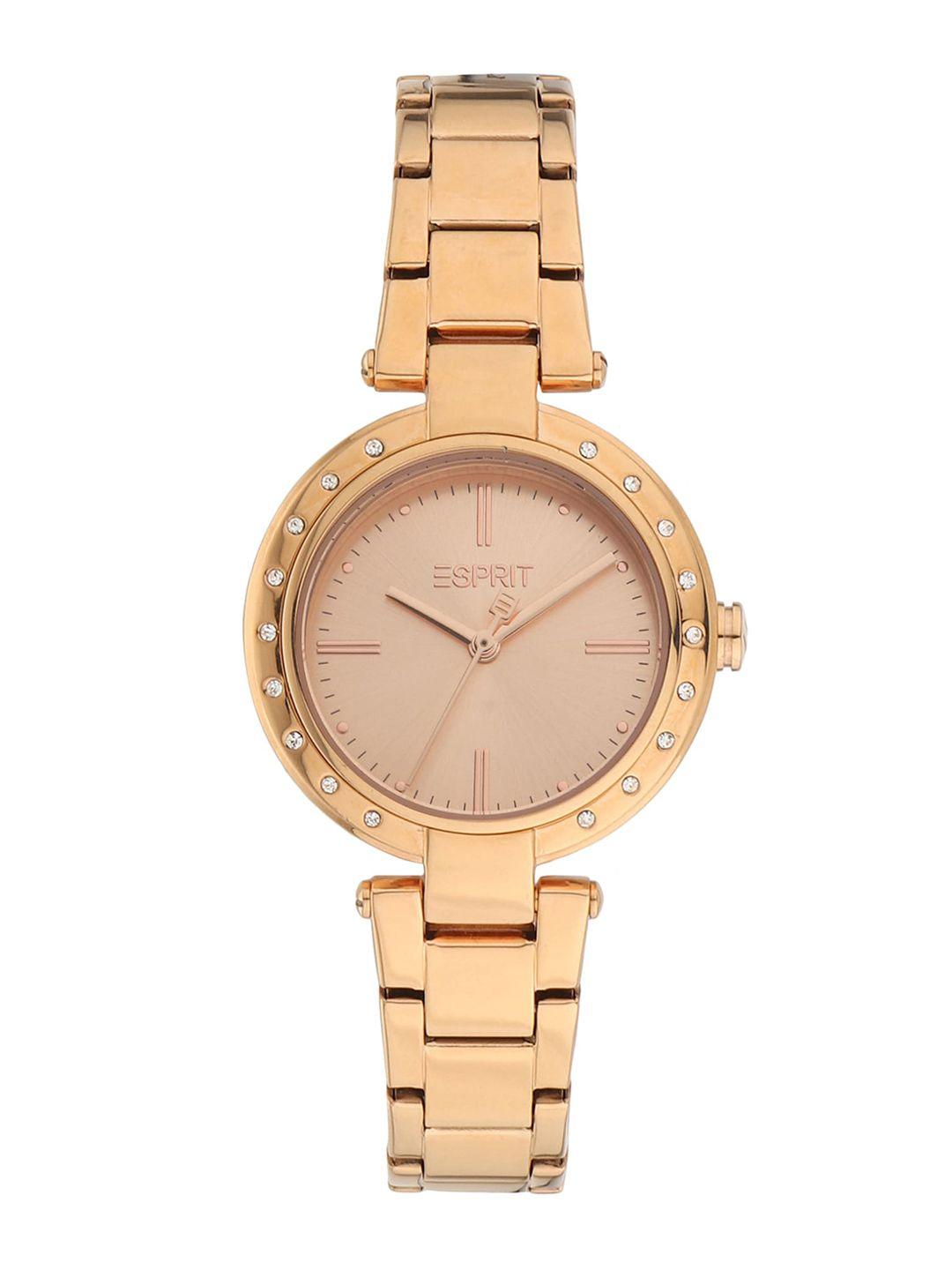 esprit women rose gold-toned dial & multicoloured stainless steel bracelet style straps analogue watch