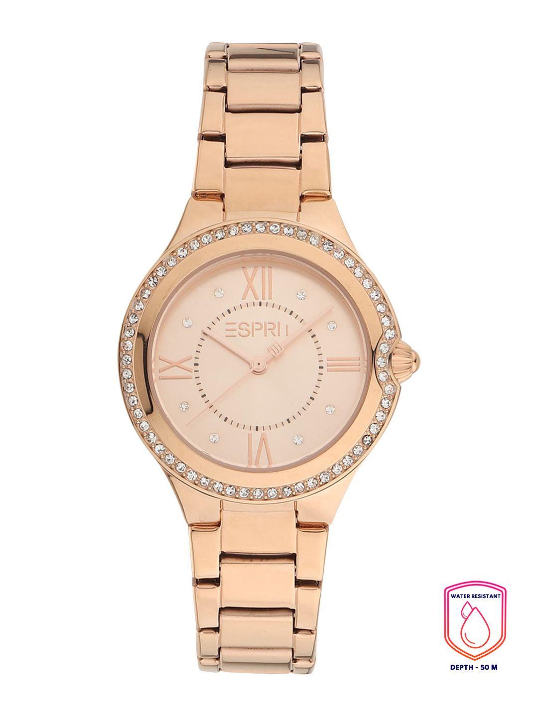 esprit women rose gold-toned stainless steel analogue watch es1l263m0075