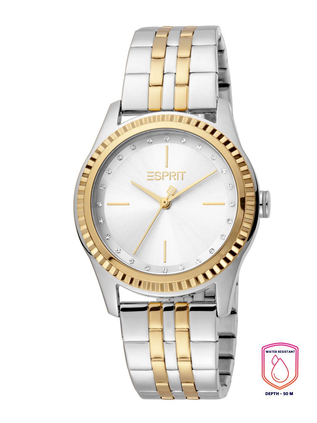 esprit women silver-toned dial & multicoloured stainless steel bracelet style straps analogue watch