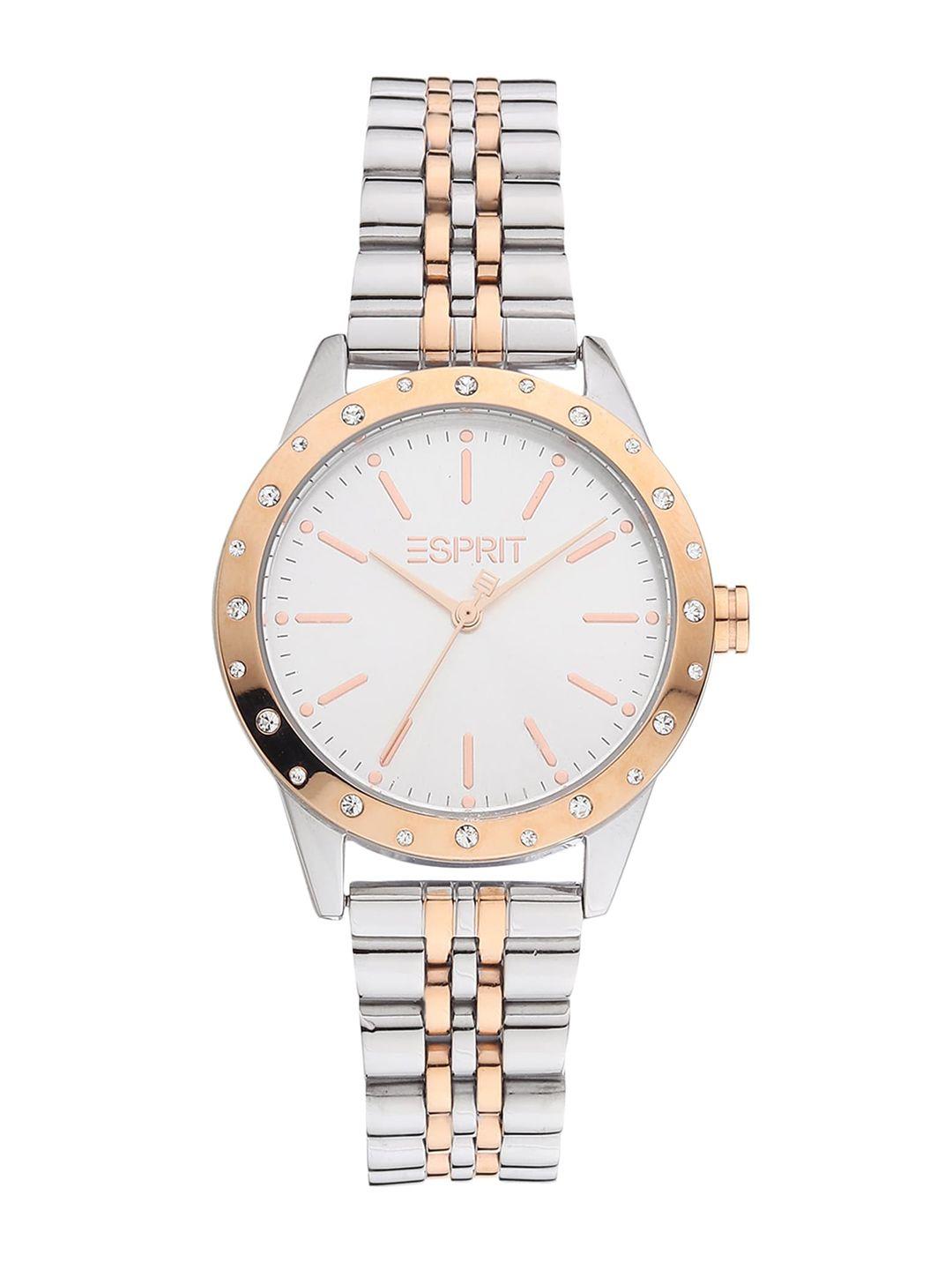 esprit women silver-toned dial & multicoloured stainless steel straps analogue watch es1l302m0105