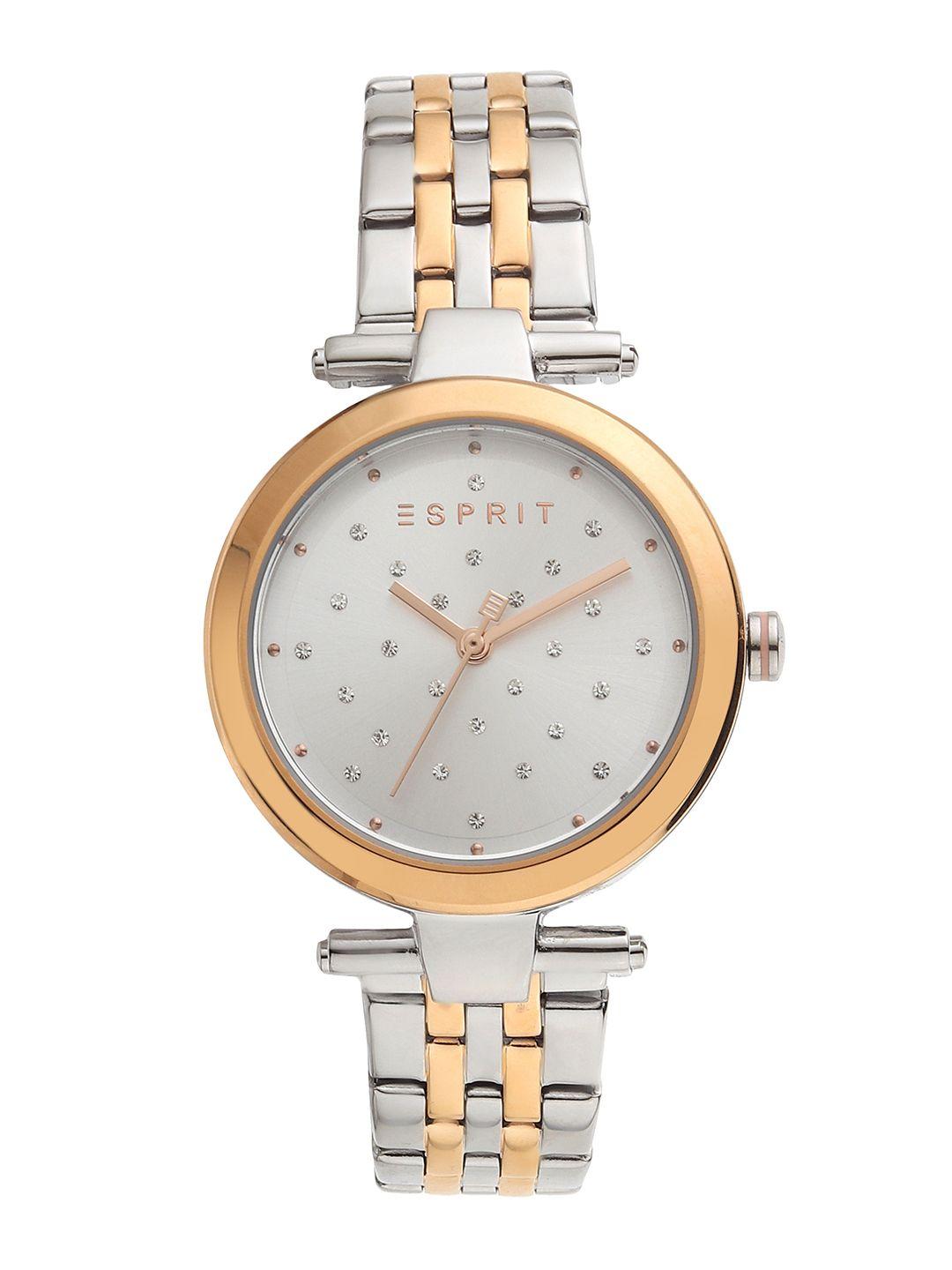 esprit women silver-toned embellished analogue watch es1l167m0115