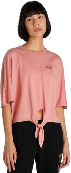 ess knot detail crop tee women solid round neck cotton blend pink t-shirt