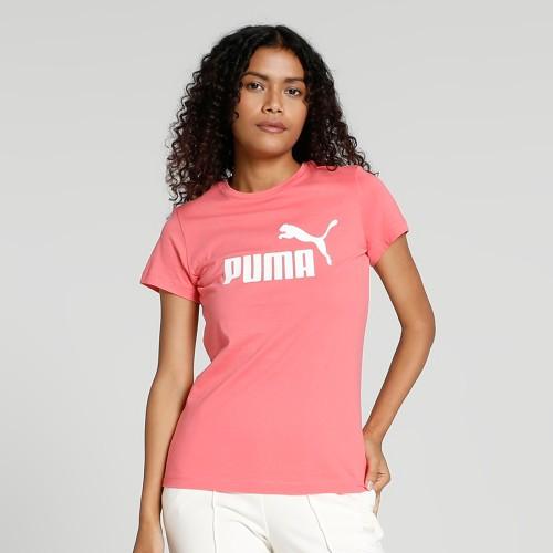 ess logo tee (s) women solid crew neck pure cotton pink t-shirt