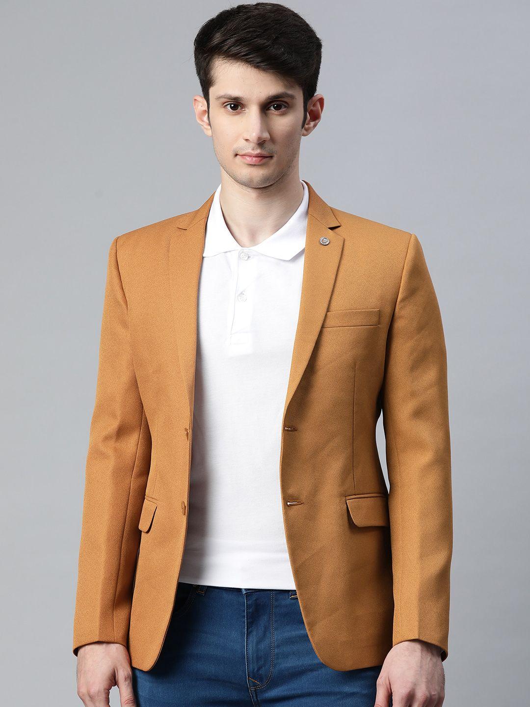 essas club men tan solid regular fit single-breasted blazer