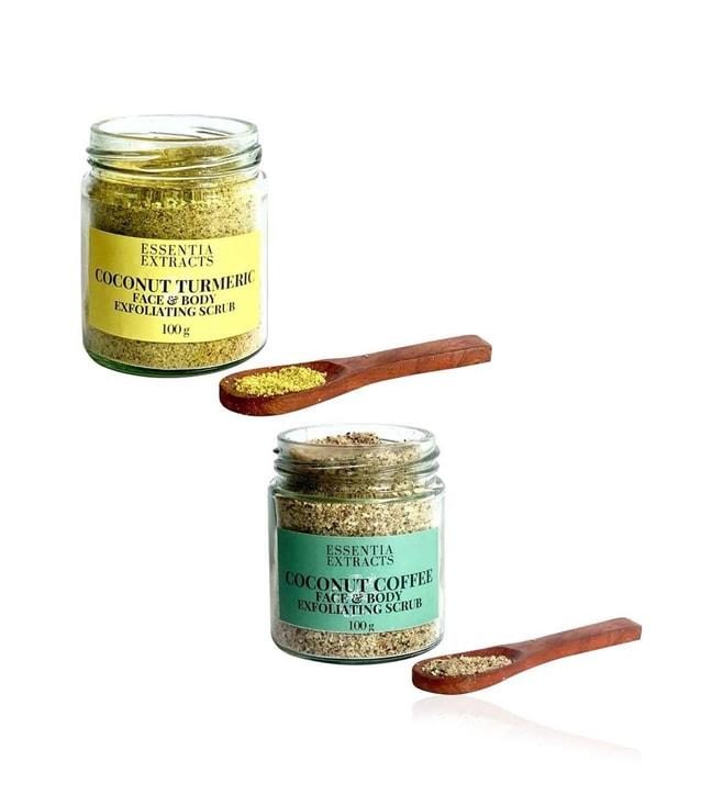 essentia extracts combo of coconut coffee & coconut turmeric face & body scrubs