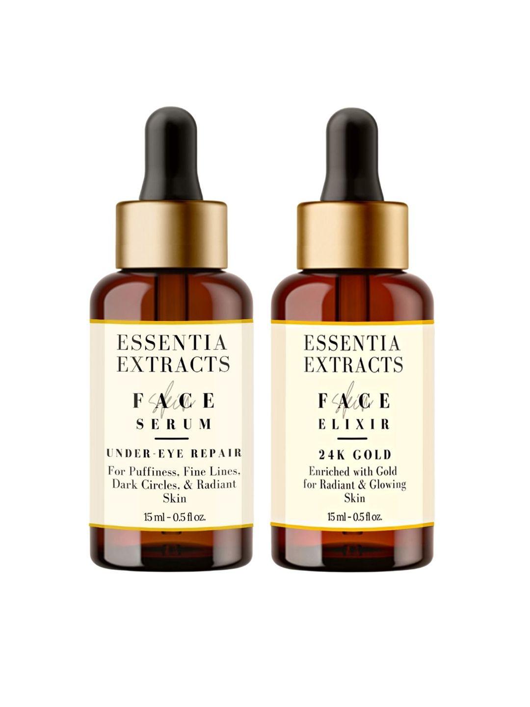 essentia extracts set of under eye repair face serum & 24k gold face elixir 15 ml each