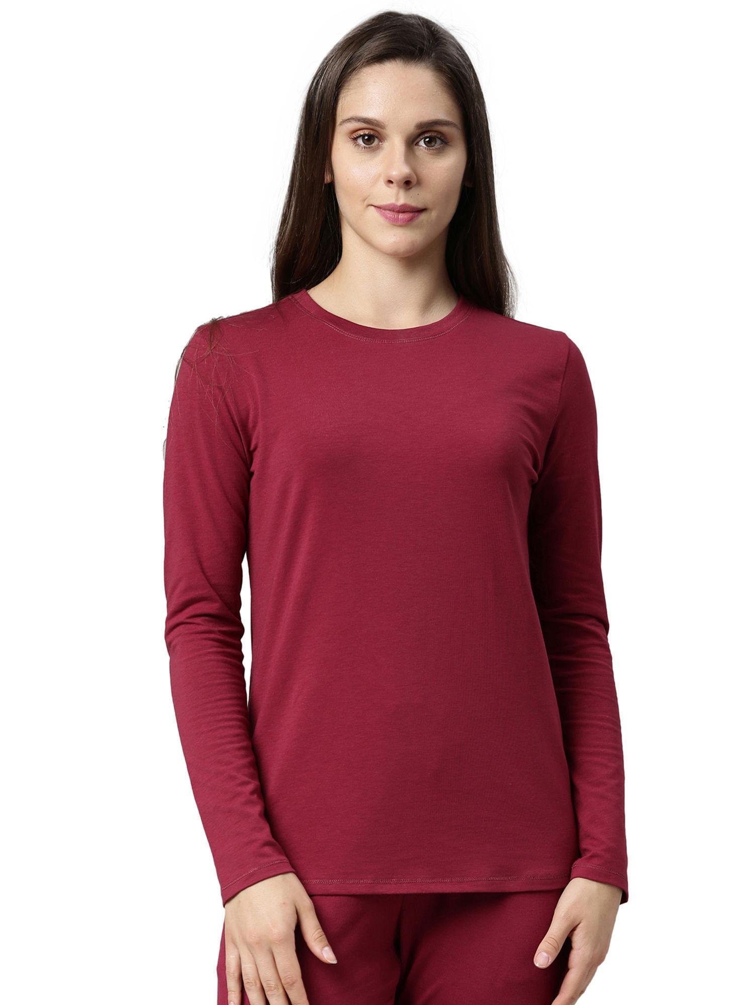 essential basic crew neck cotton spandex tee - maroon