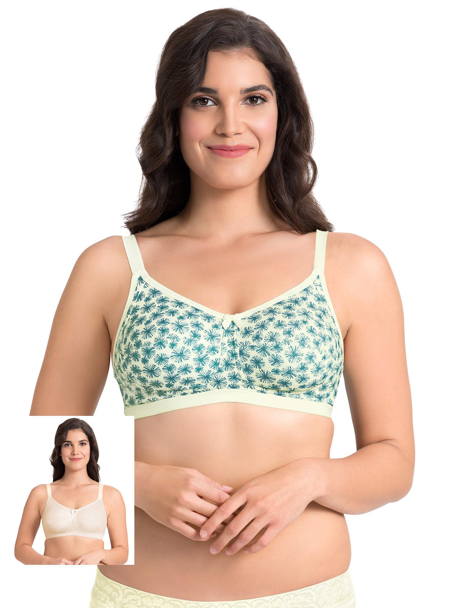 essential cotton non-wired bra pack of 2 - multi-color