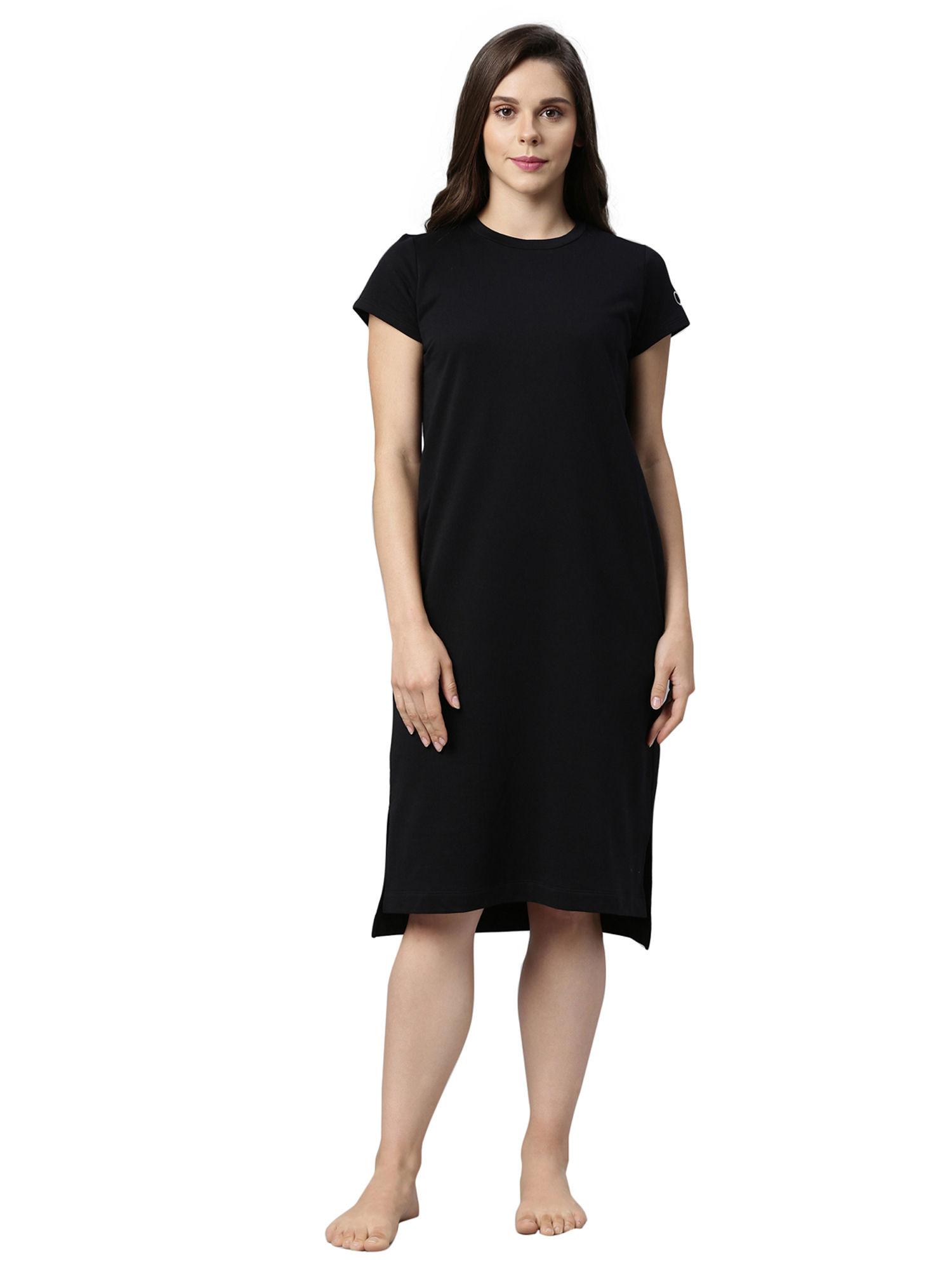 essential cotton terry lounge dress - black