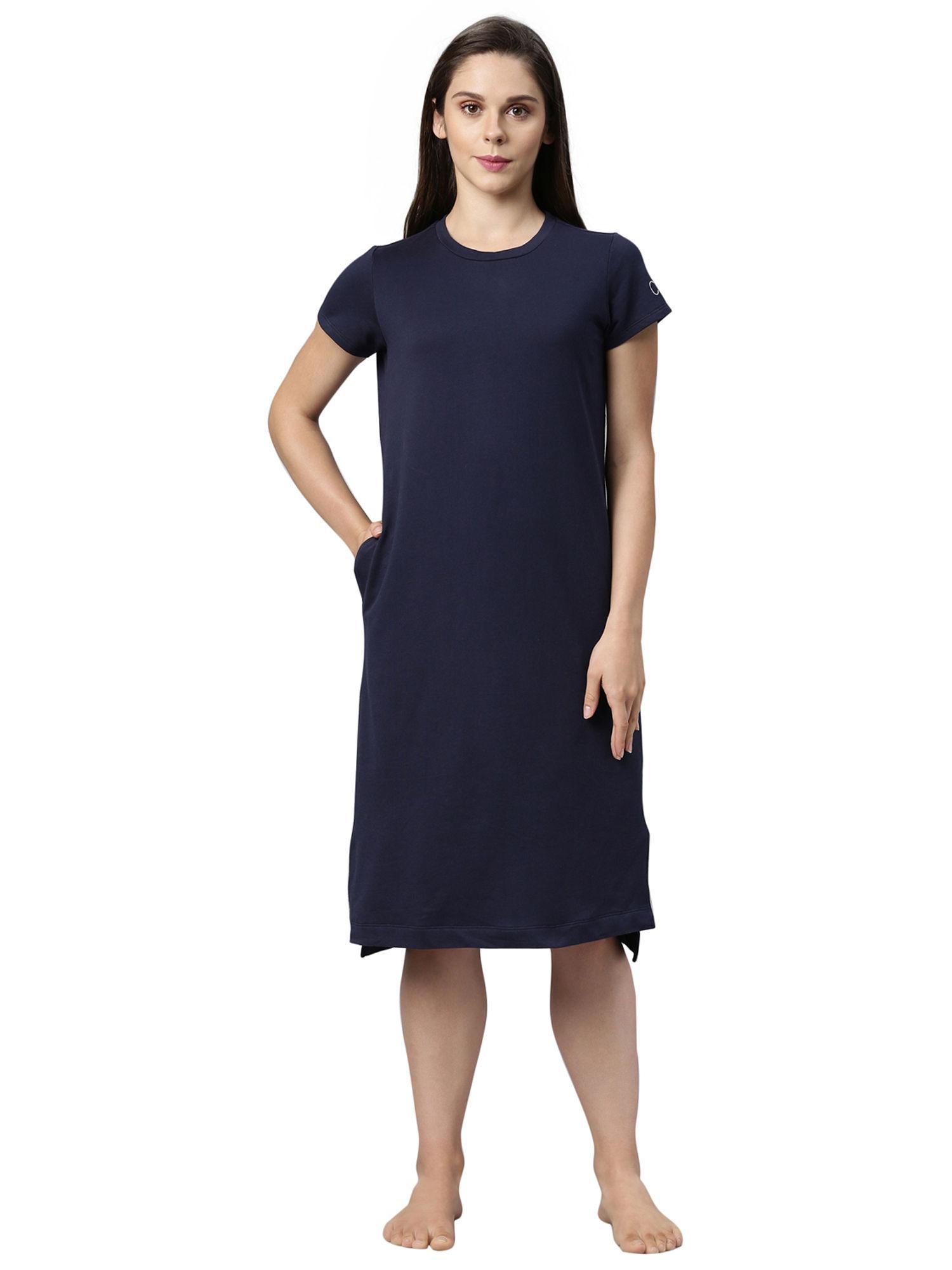 essential cotton terry lounge dress - blue