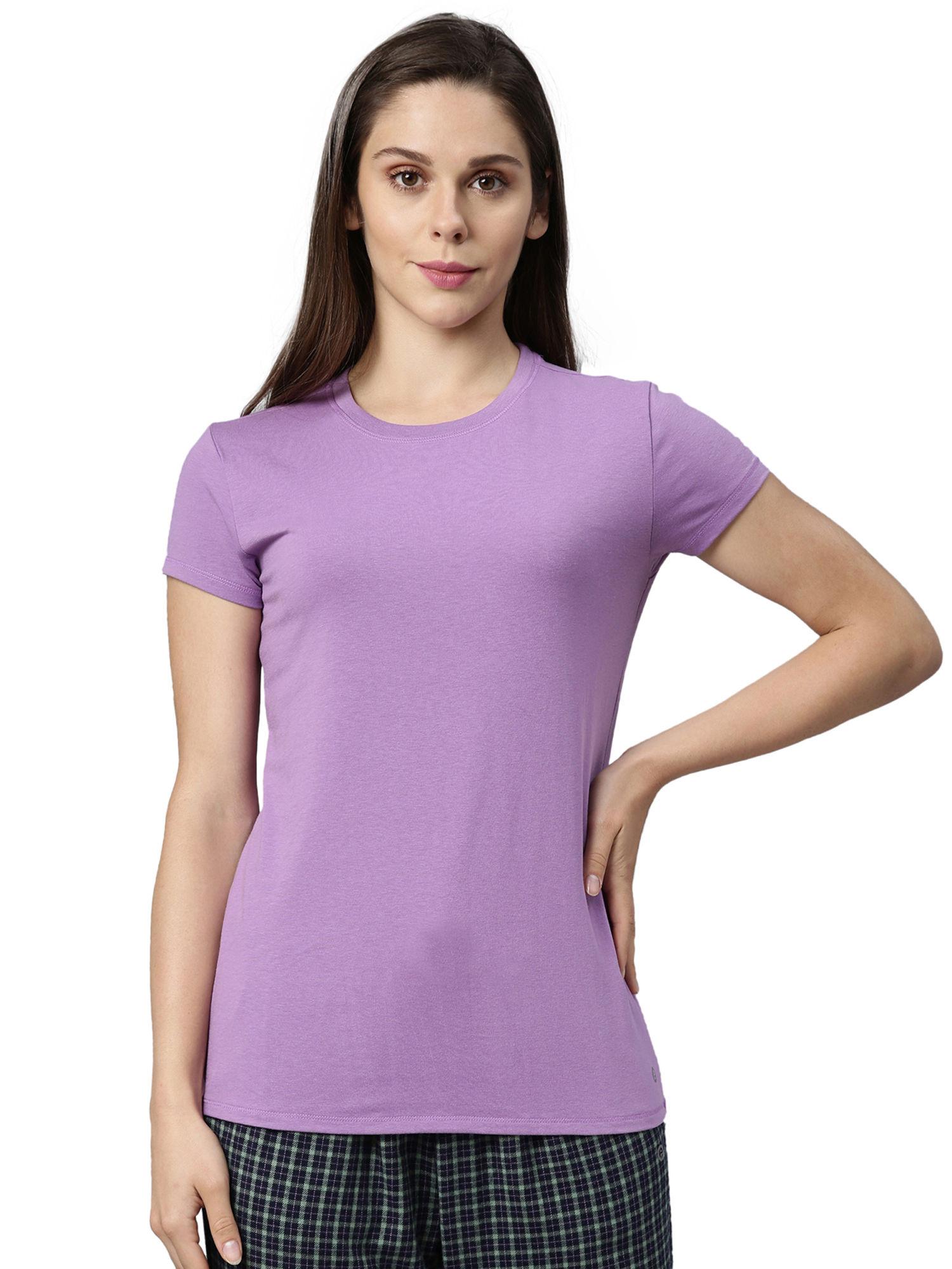 essential orchid glaze basic crew neck cotton spandex tee - purple