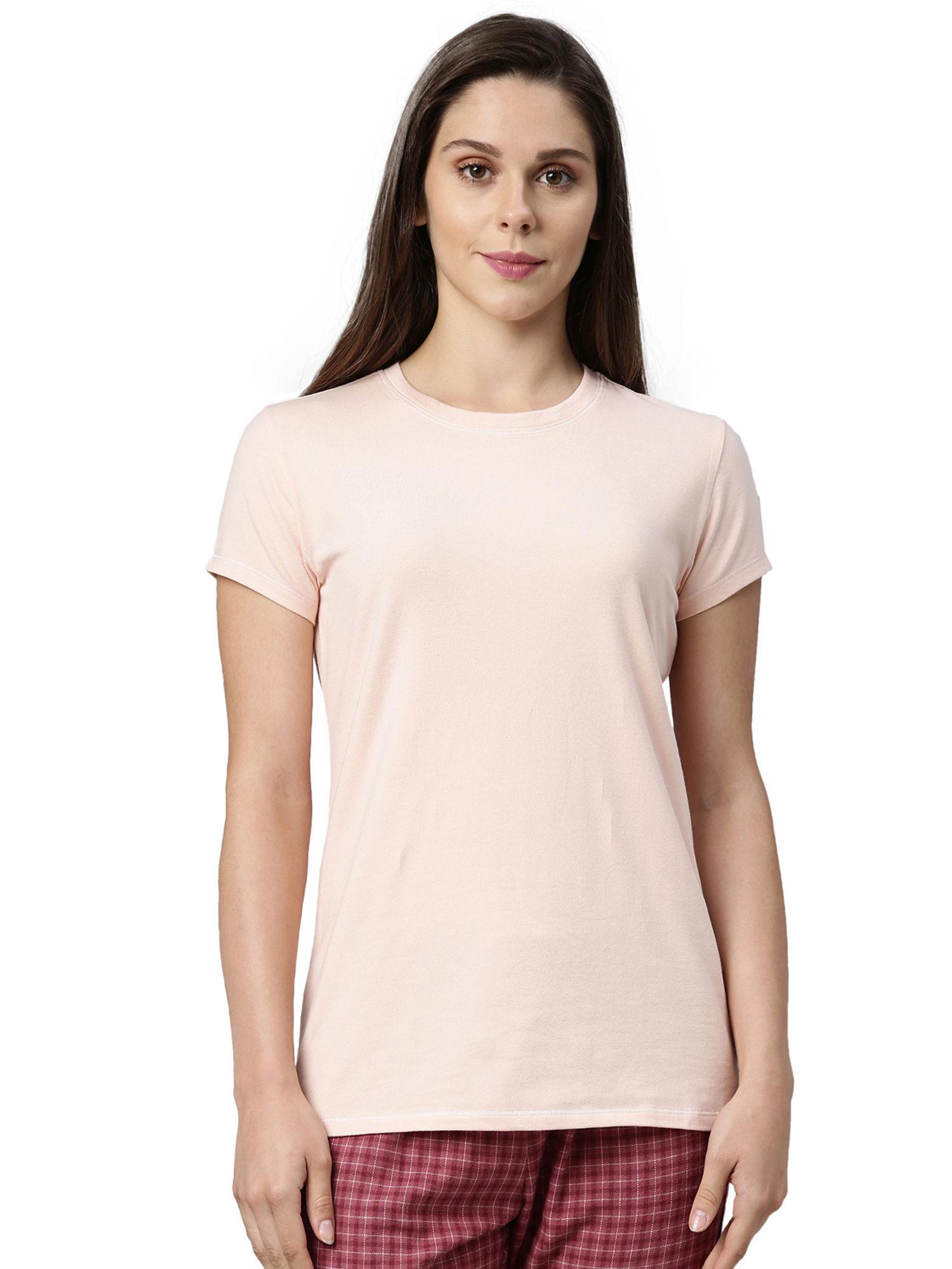 essential shell basic crew neck cotton spandex tee - pink