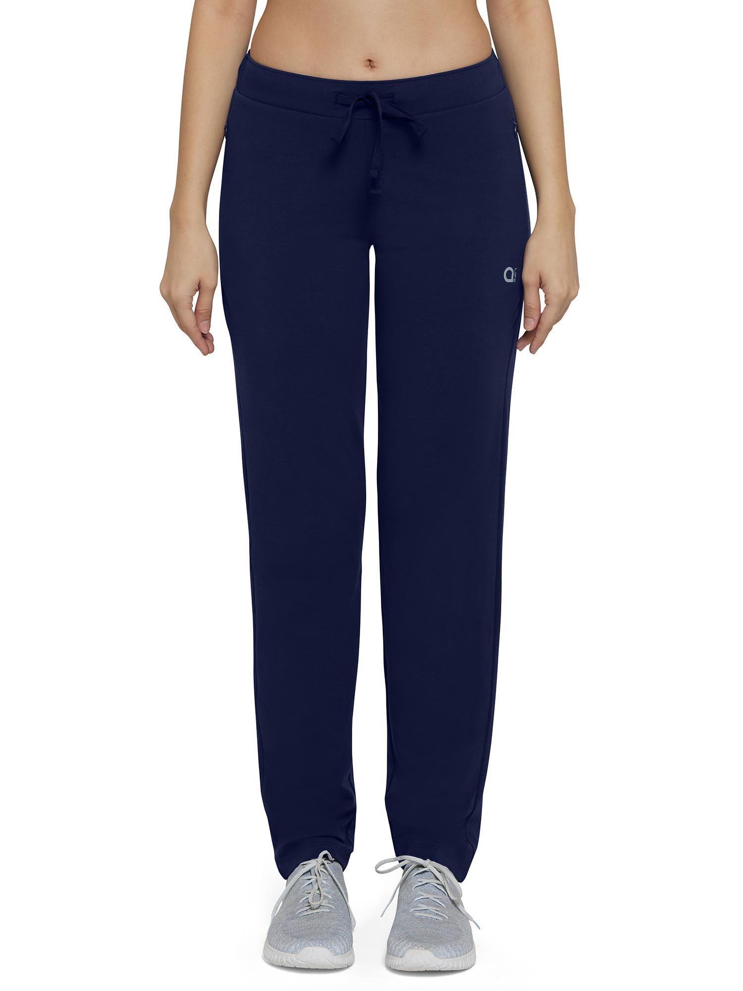 essential solid mid rise relaxed full length pant-blue