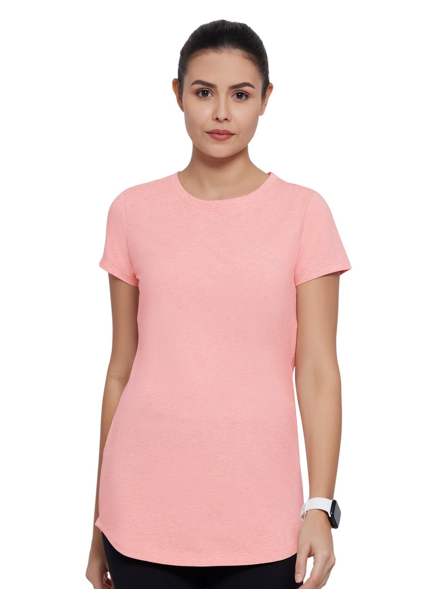 essential solid round neck short sleeve long length t-shirt-pink