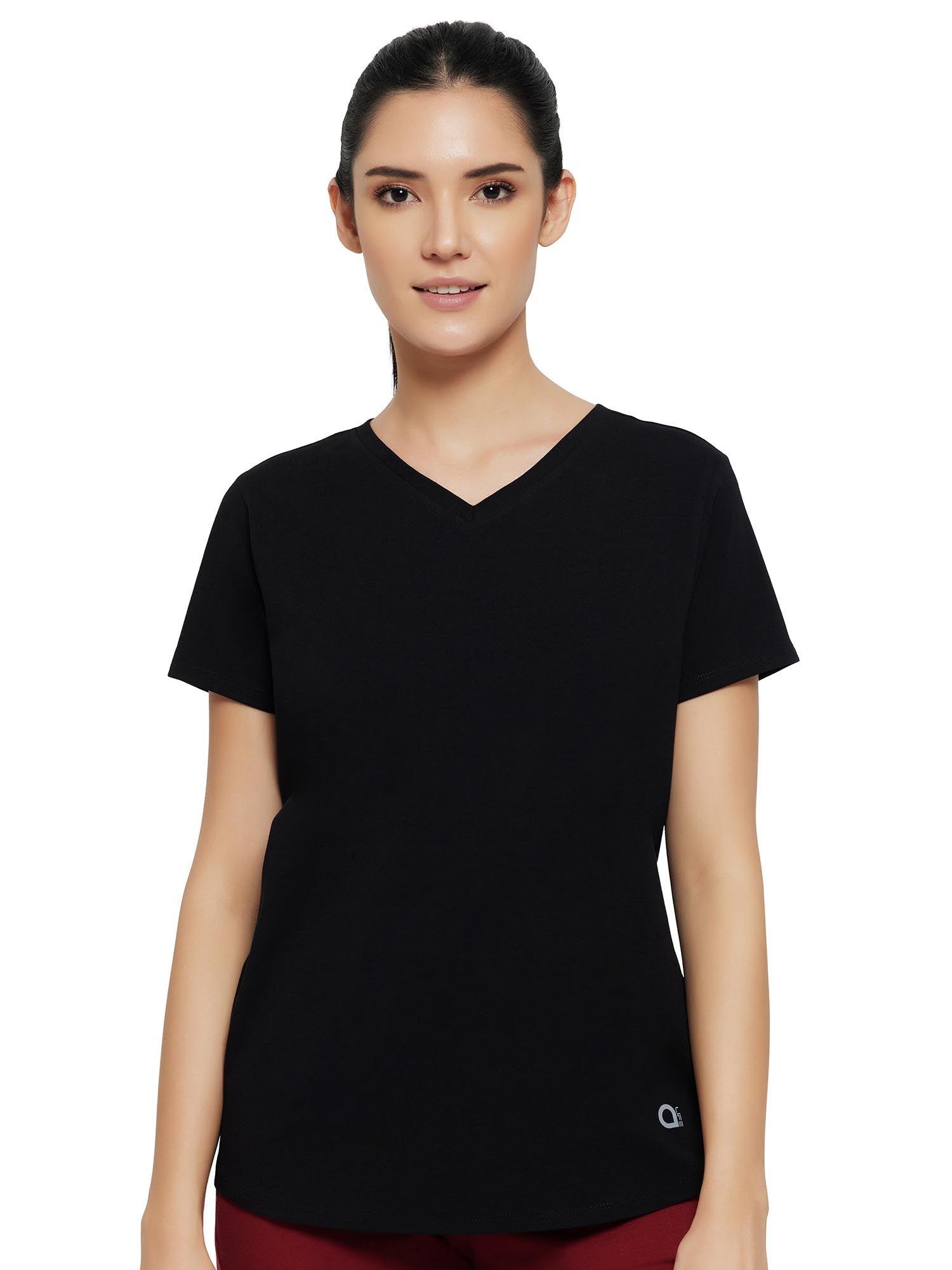 essential solid v-neck short sleeve t-shirt-black