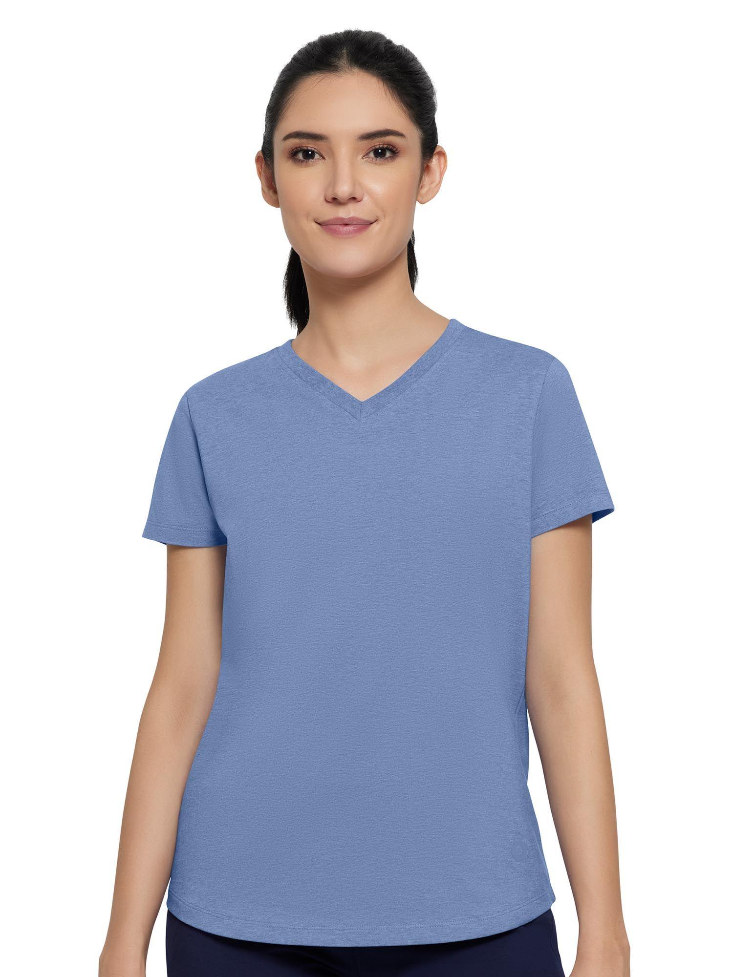 essential solid v-neck short sleeve t-shirt-blue