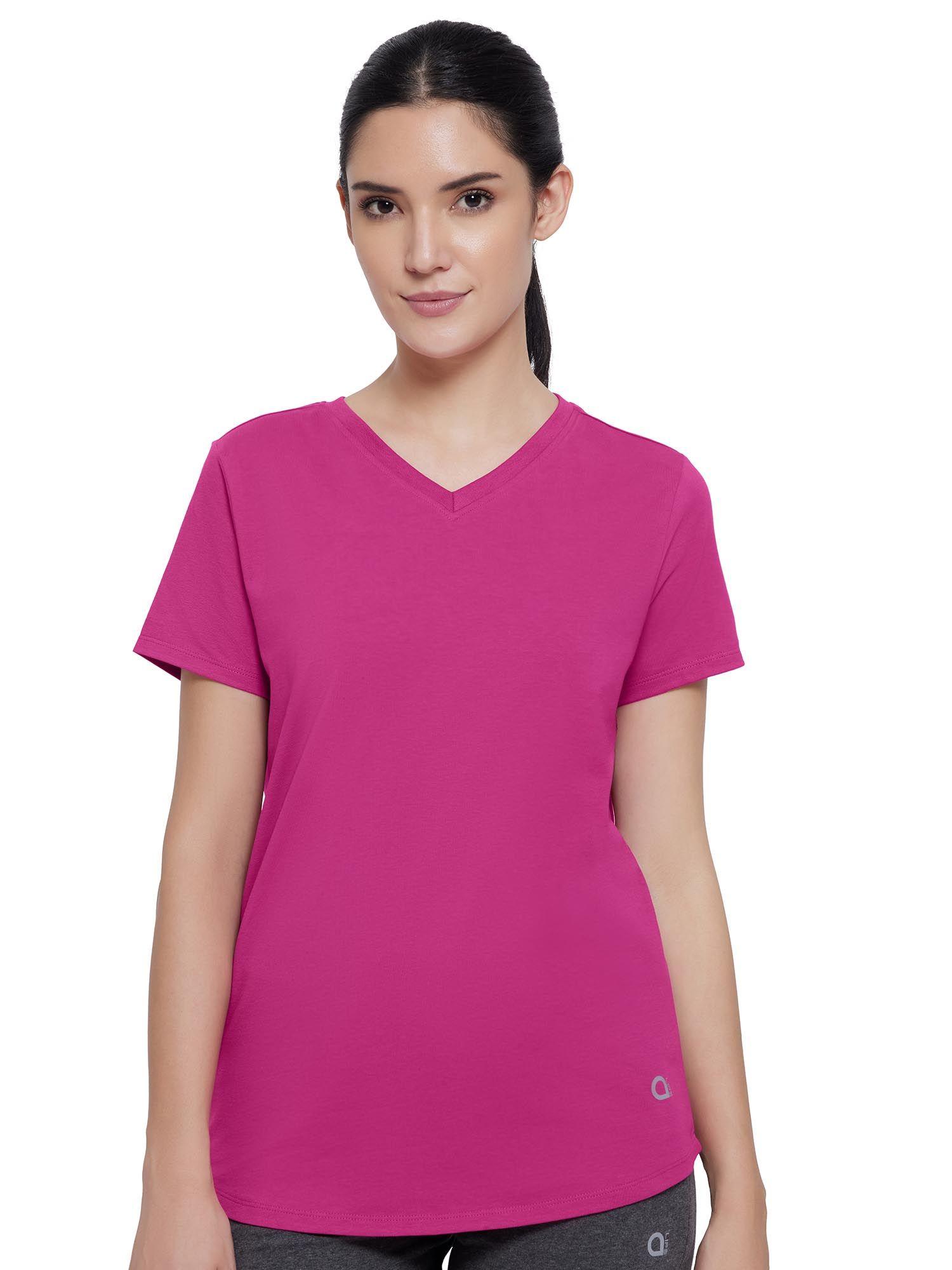 essential solid v-neck short sleeve t-shirt-pink