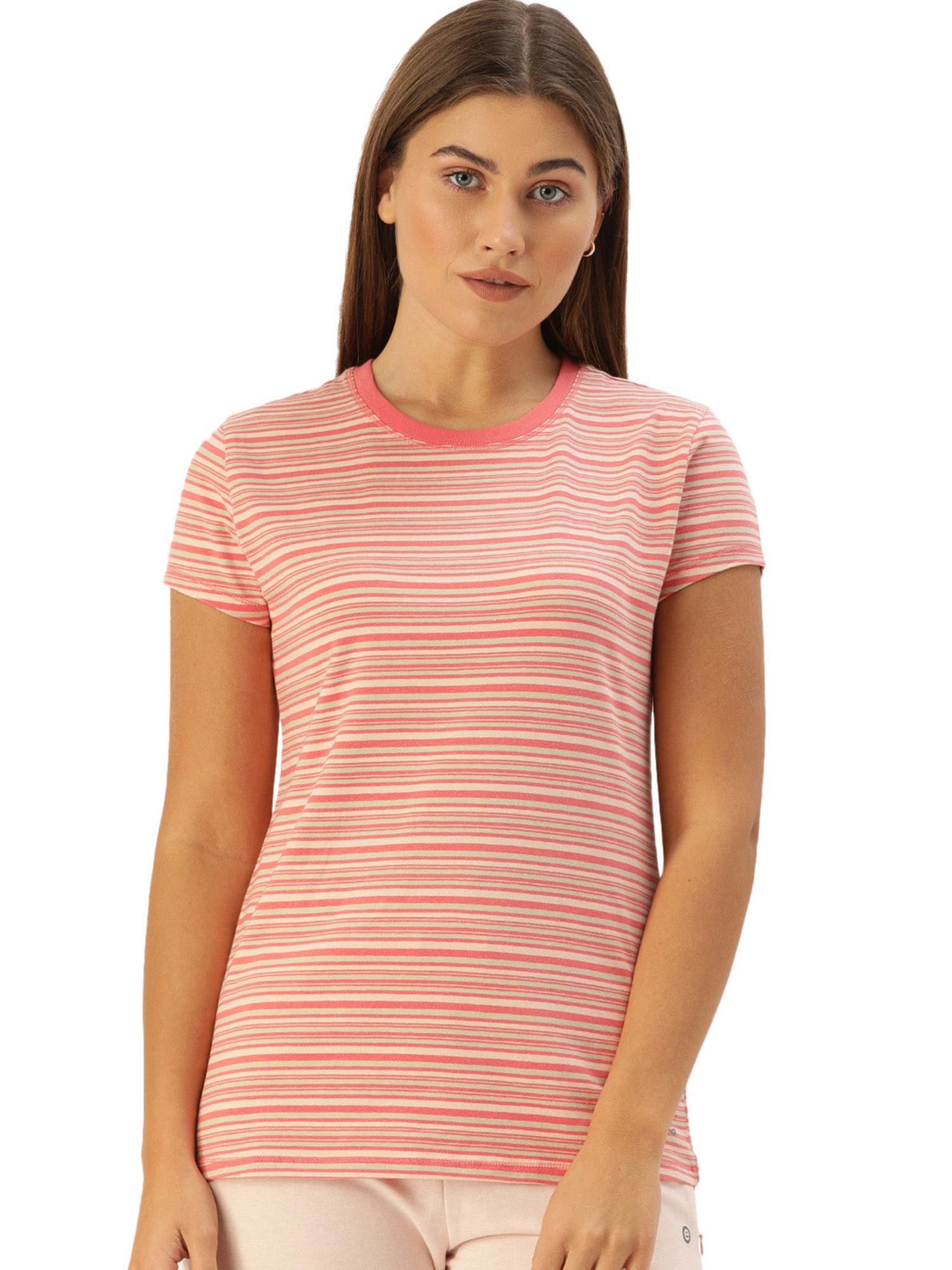 essentials ea47 women's slim fit stretch cotton jersey tee - pink