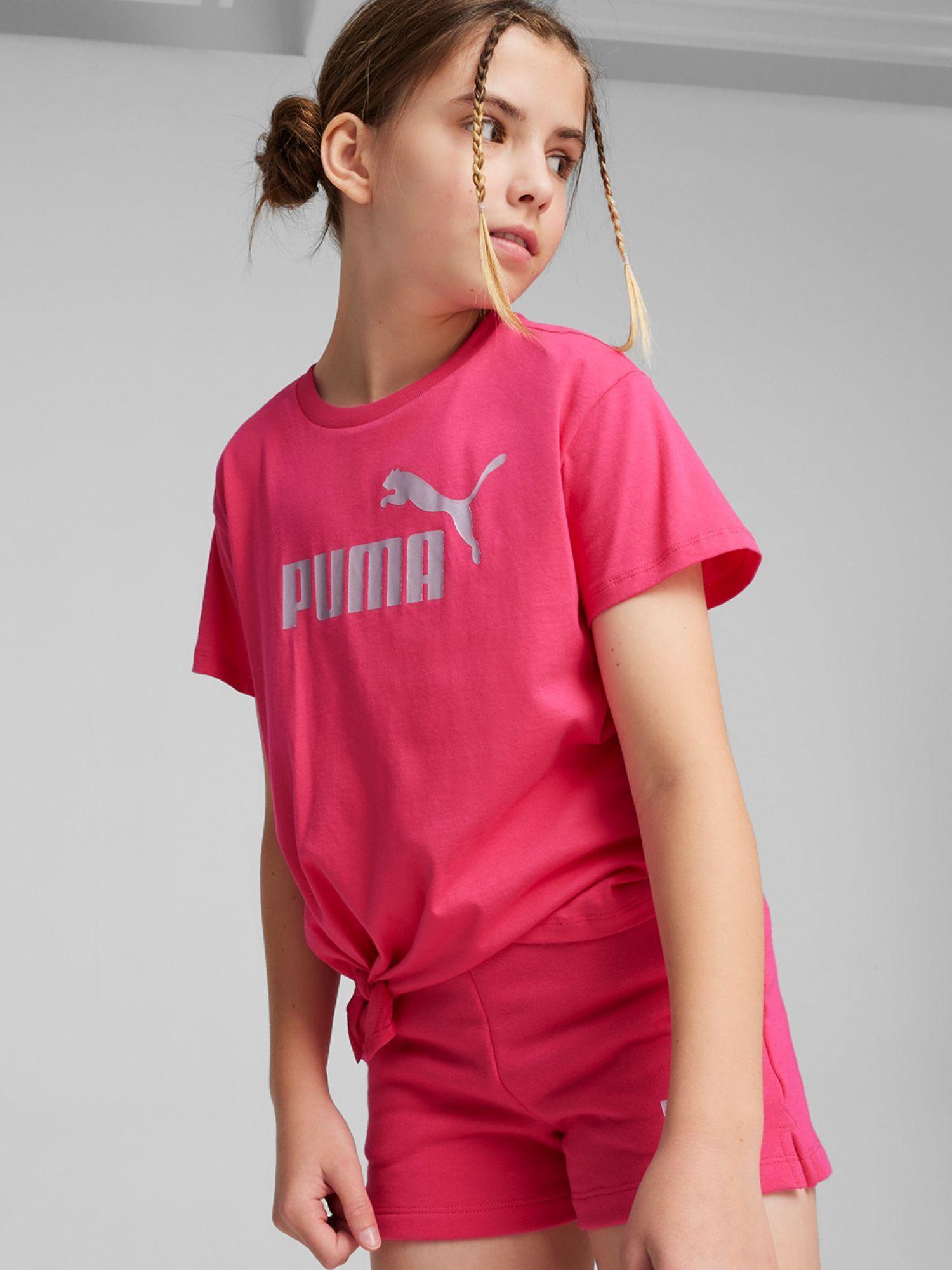 essentials+ logo knotted girls pink t-shirt