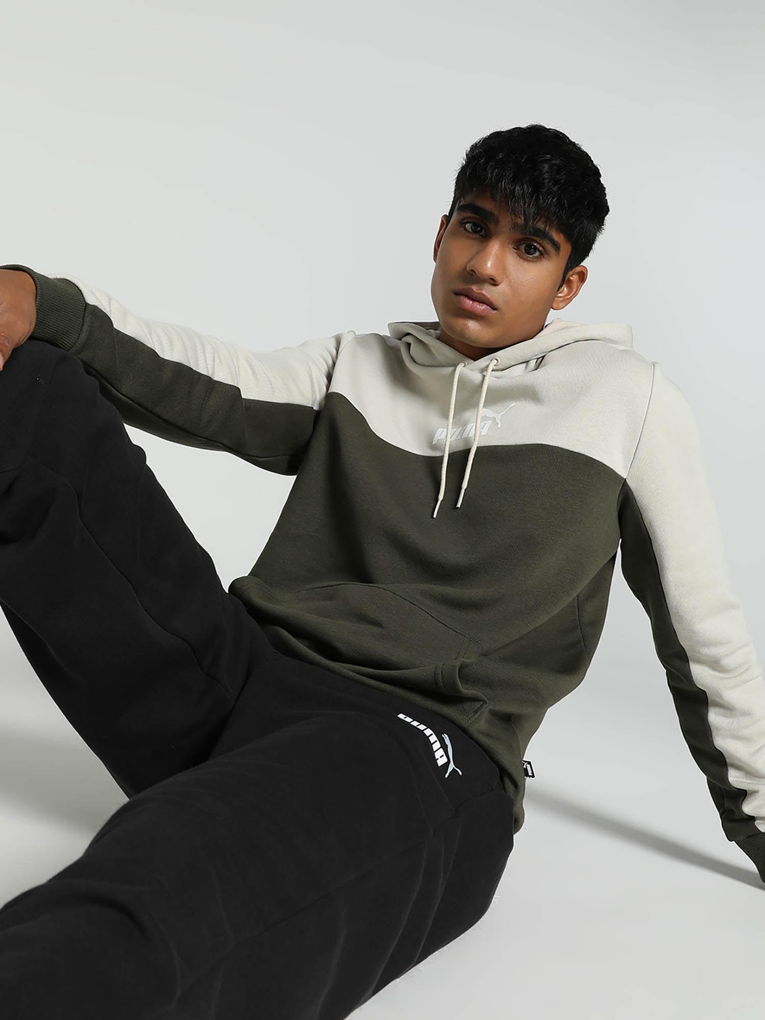 essentials+ block men's green hoodies