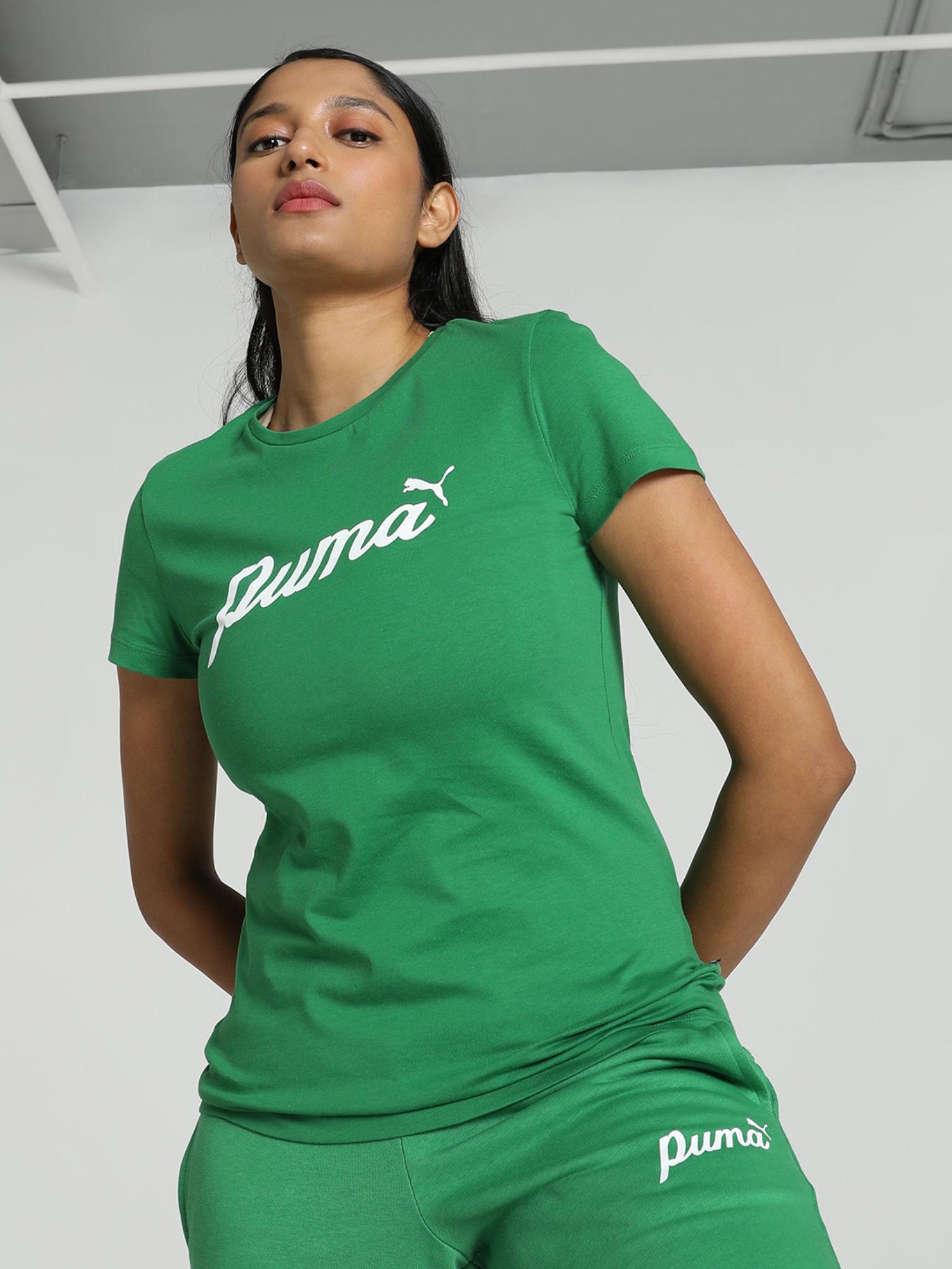 essentials+ script womens green t-shirt