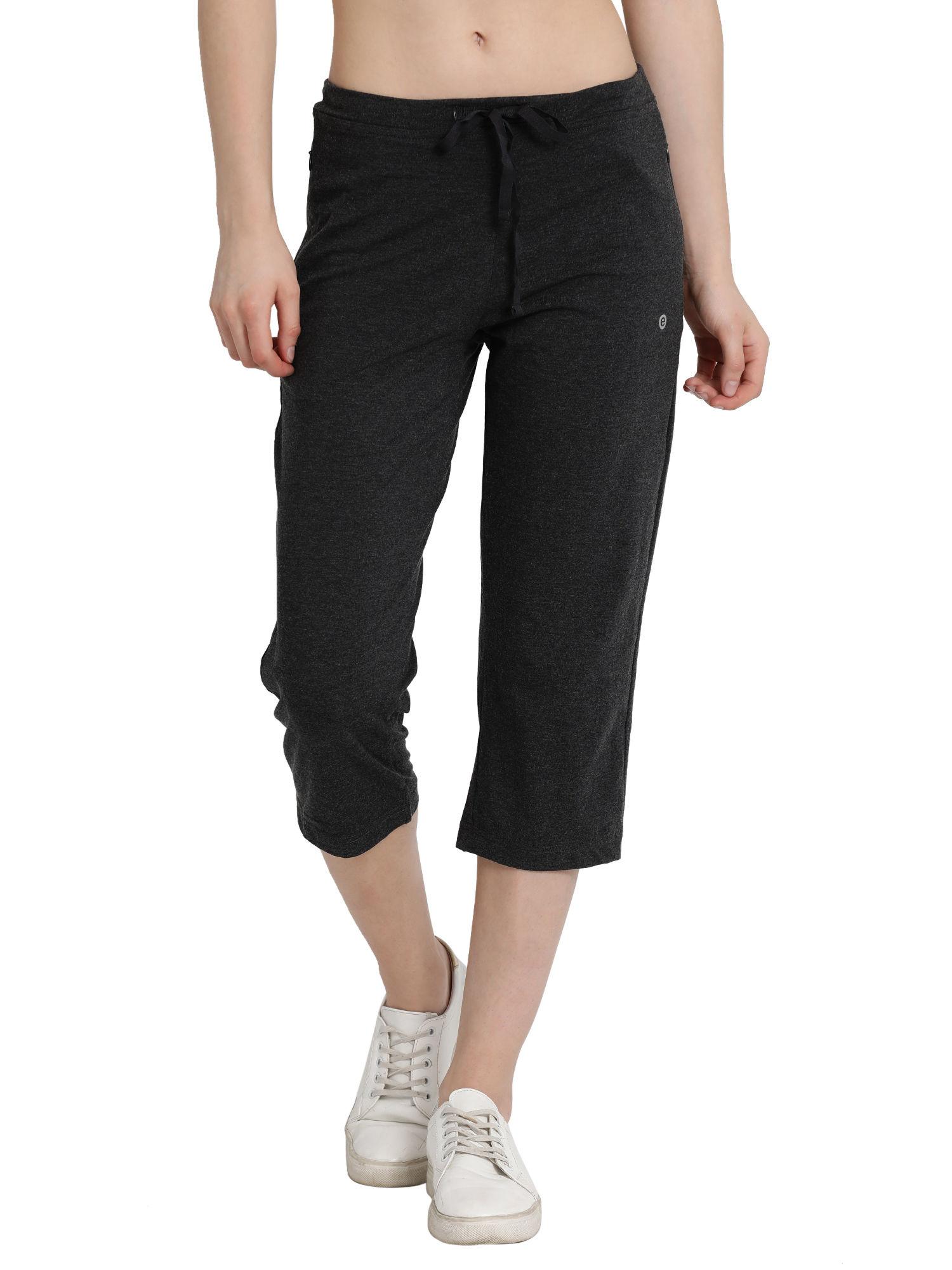 essentials e018 stretch cotton lounge capri pants - charcoalmelange