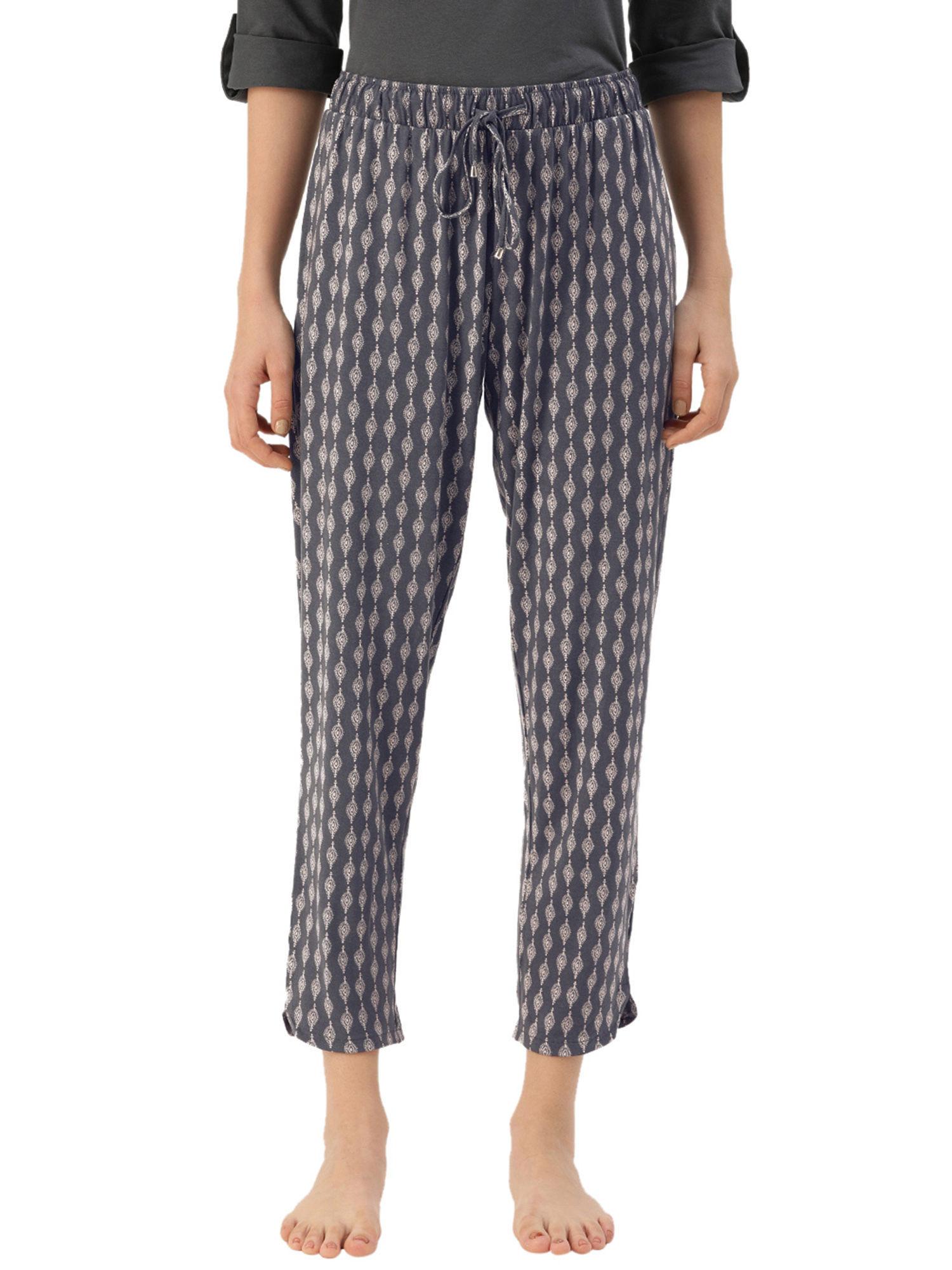 essentials e048 women relaxed fit printed lounge pants - blue