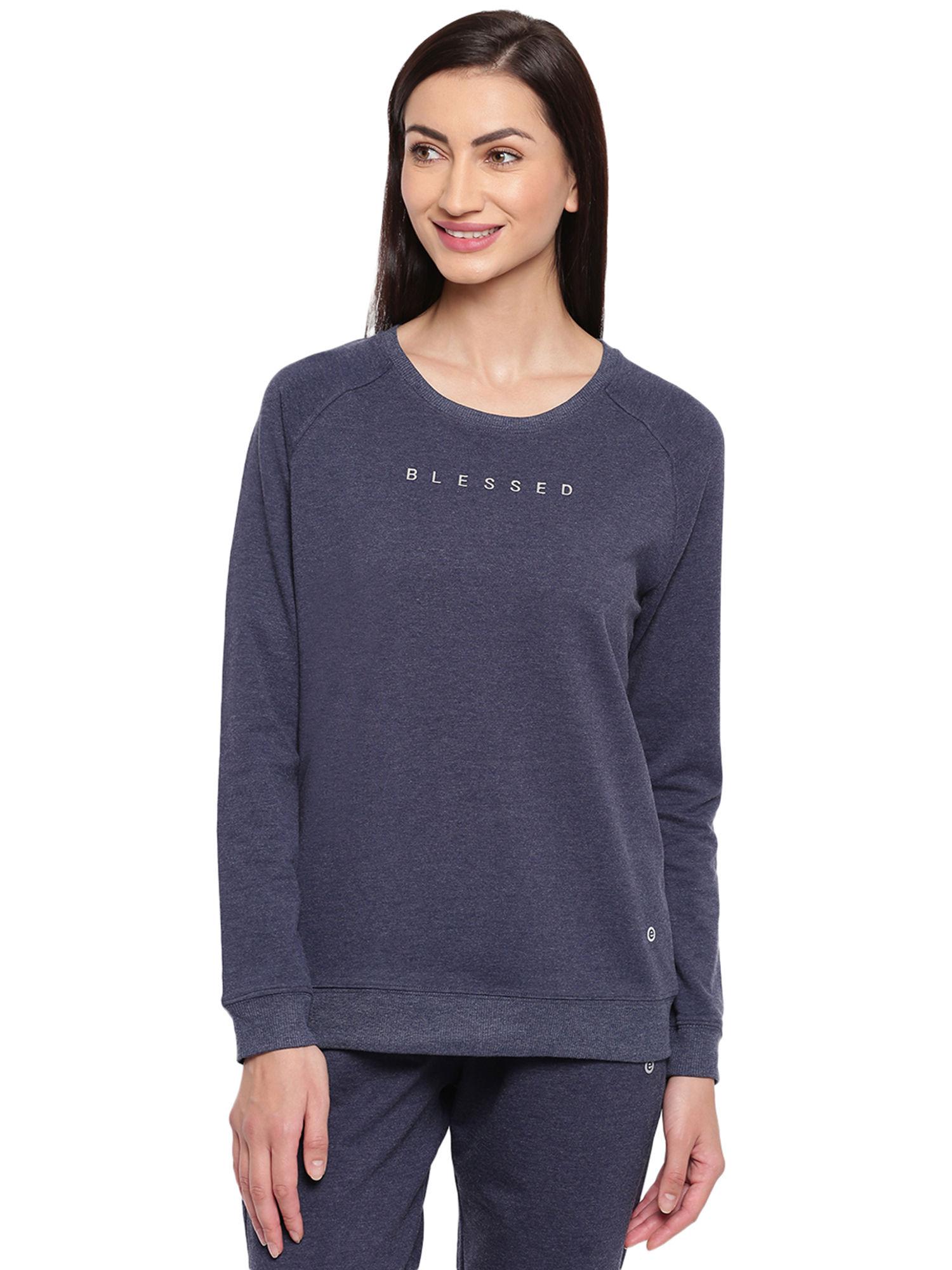 essentials e079 women's relaxed fit basic terry sweatshirt - blue