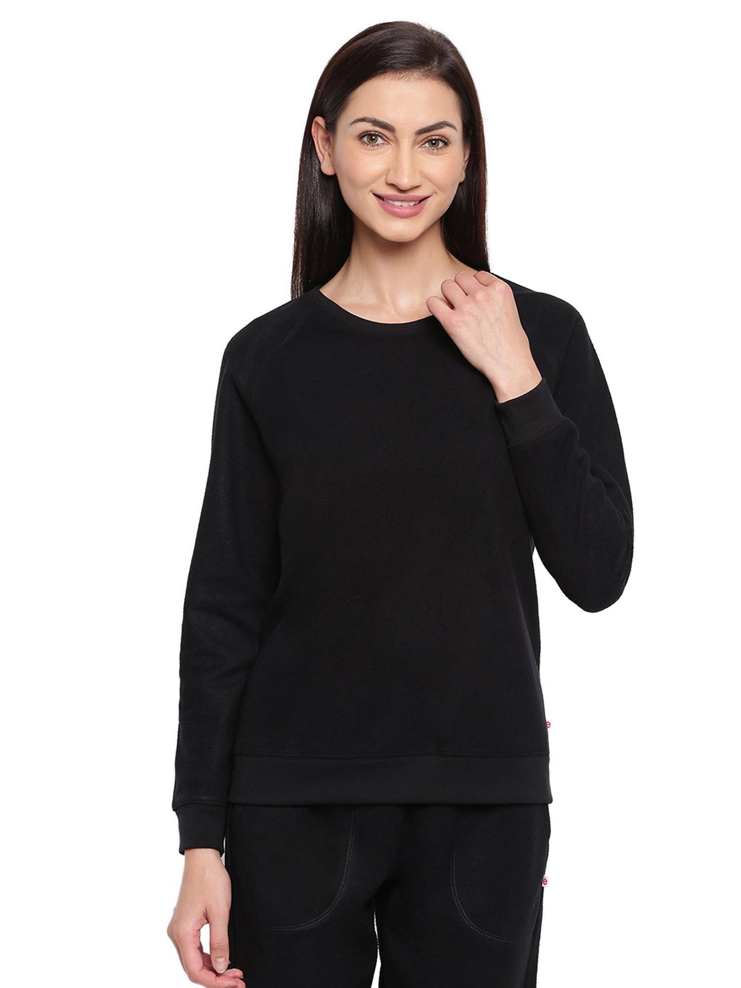 essentials e113 women's relaxed fit fleece sweatshirt - black