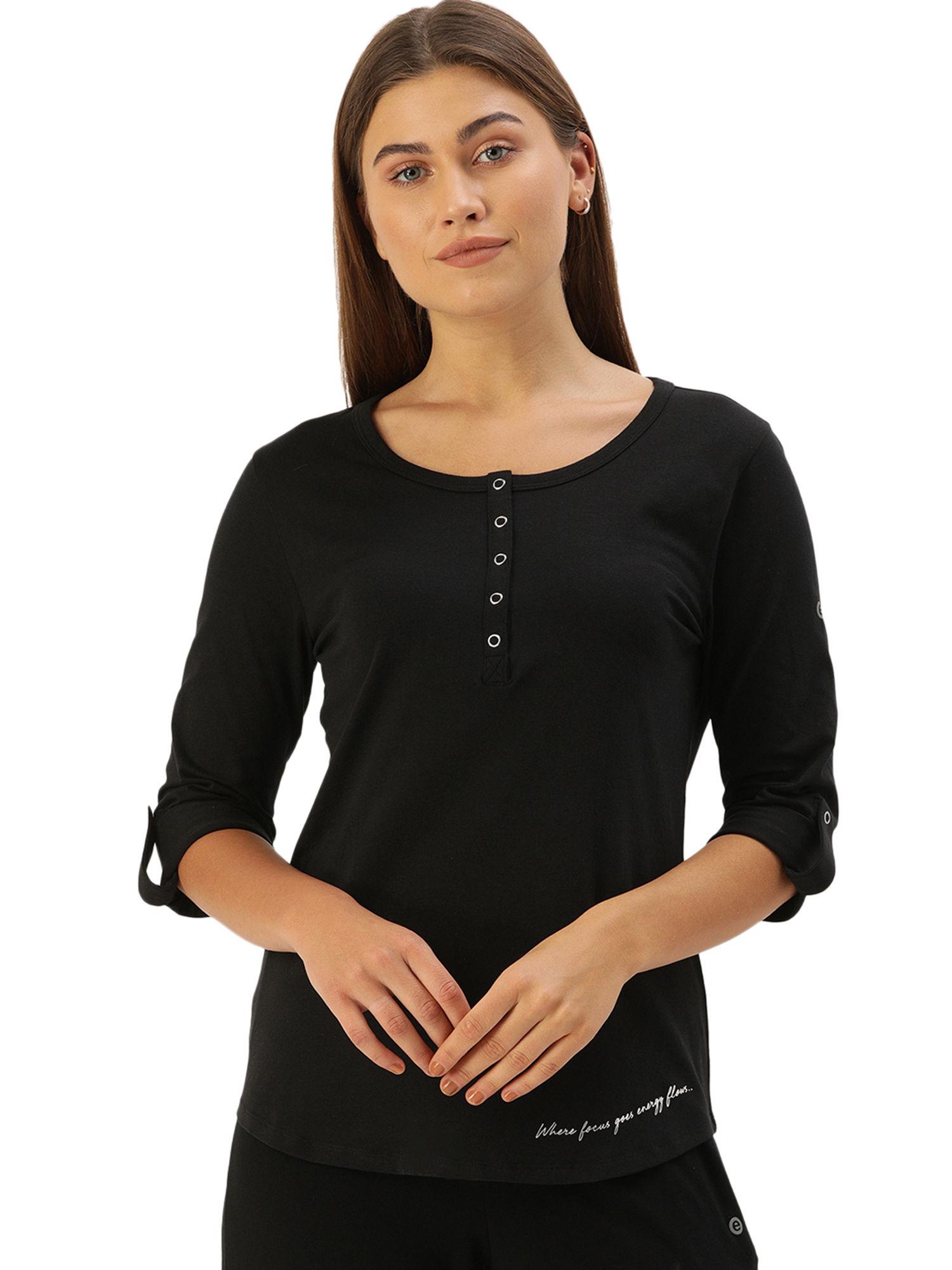 essentials e129 women's slim fit stretch cotton jersey tee - black