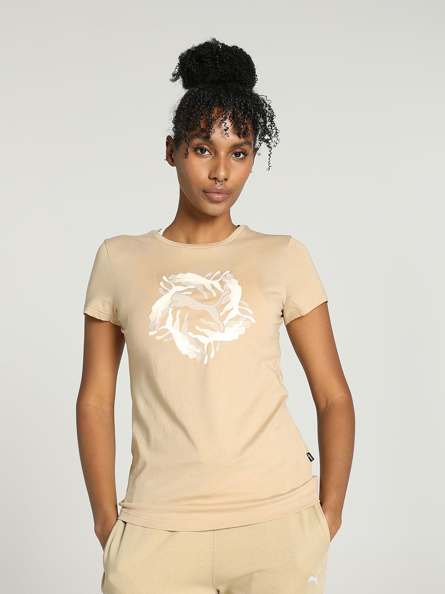 essentials solid womens beige t-shirt