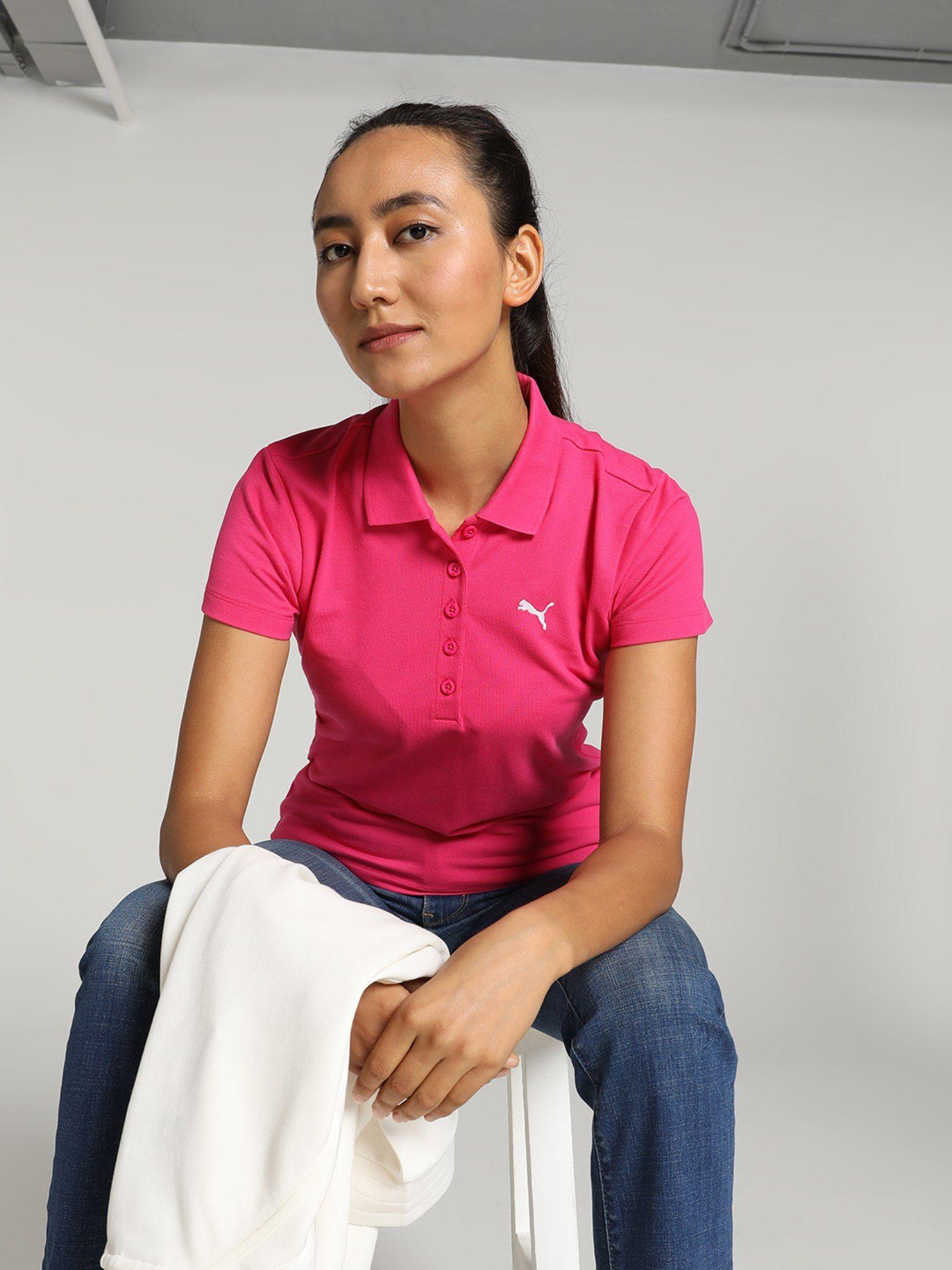 essentials women pink polo t-shirt